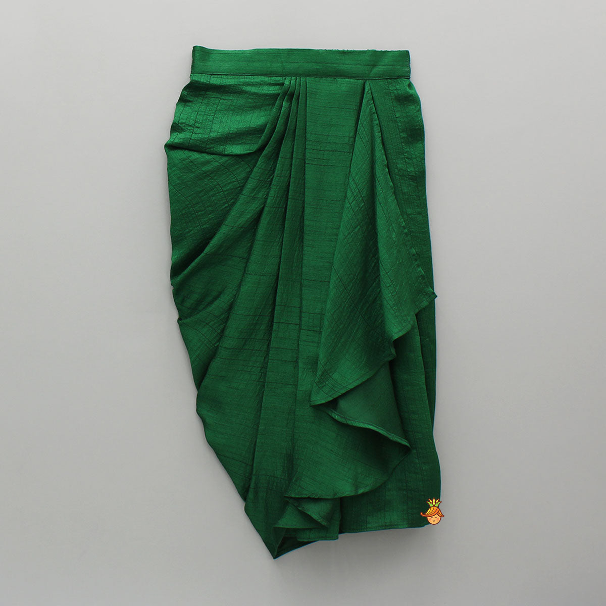 Green Lace Embroidered One Shoulder Top With Attached Pleated Dupatta And Stylish Dhoti Skirt