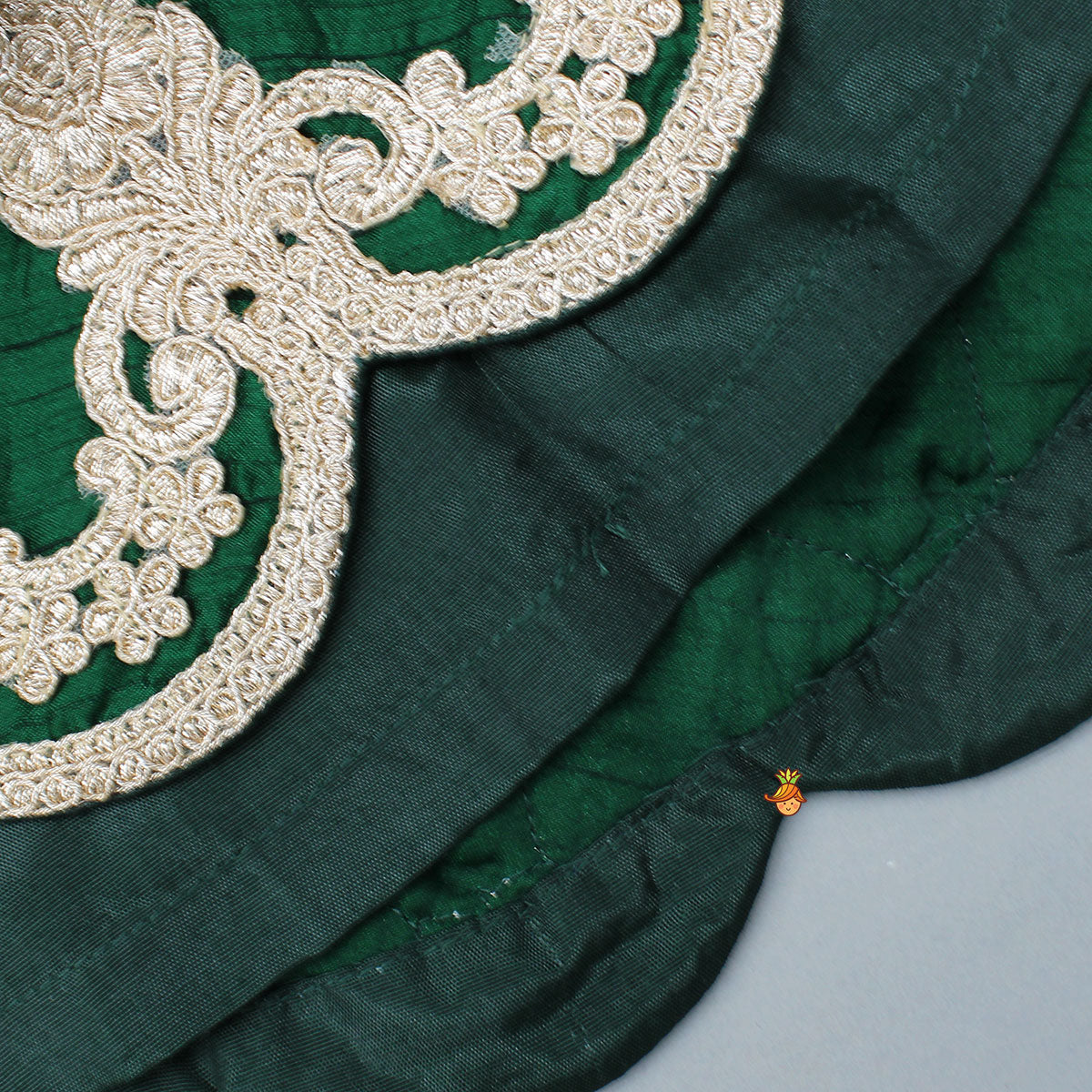 Green Lace Embroidered One Shoulder Top With Attached Pleated Dupatta And Stylish Dhoti Skirt