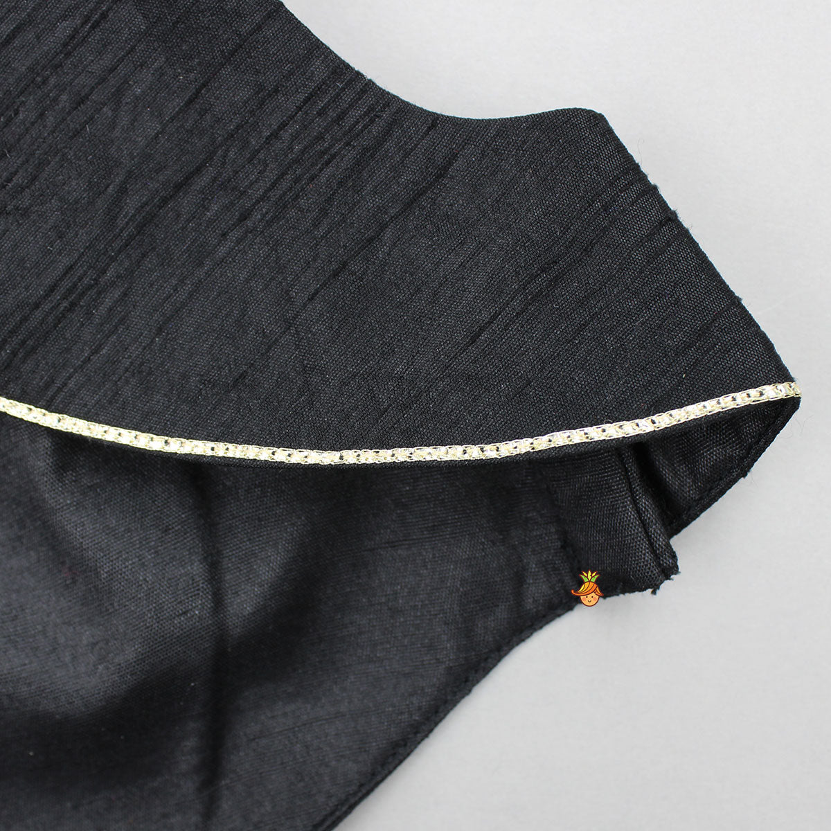 Classy Black Embellished Top And Flared Lehenga With Dupatta And Attached Pouch