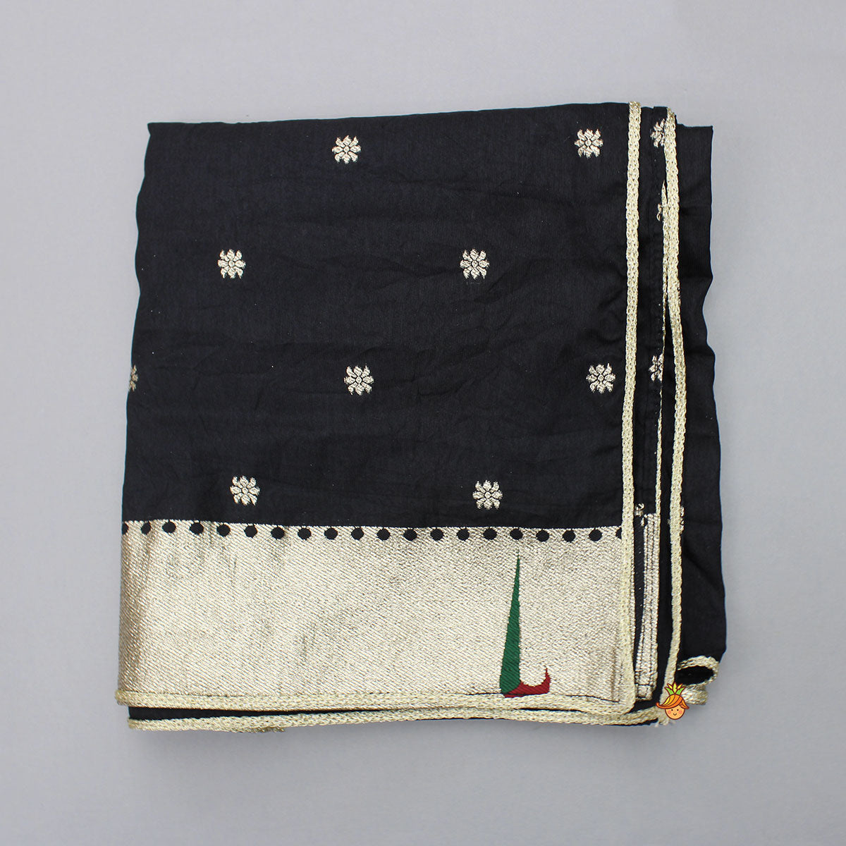 Classy Black Embellished Top And Flared Lehenga With Dupatta And Attached Pouch