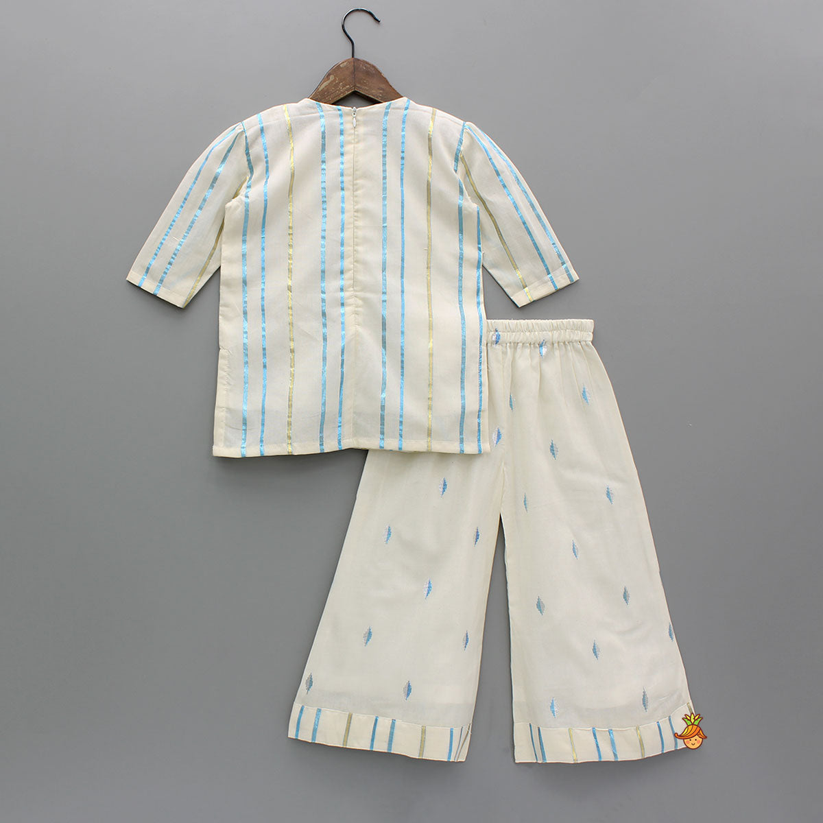 Striped Blue Off White Kurta With Palazzo And Ruffle Dupatta