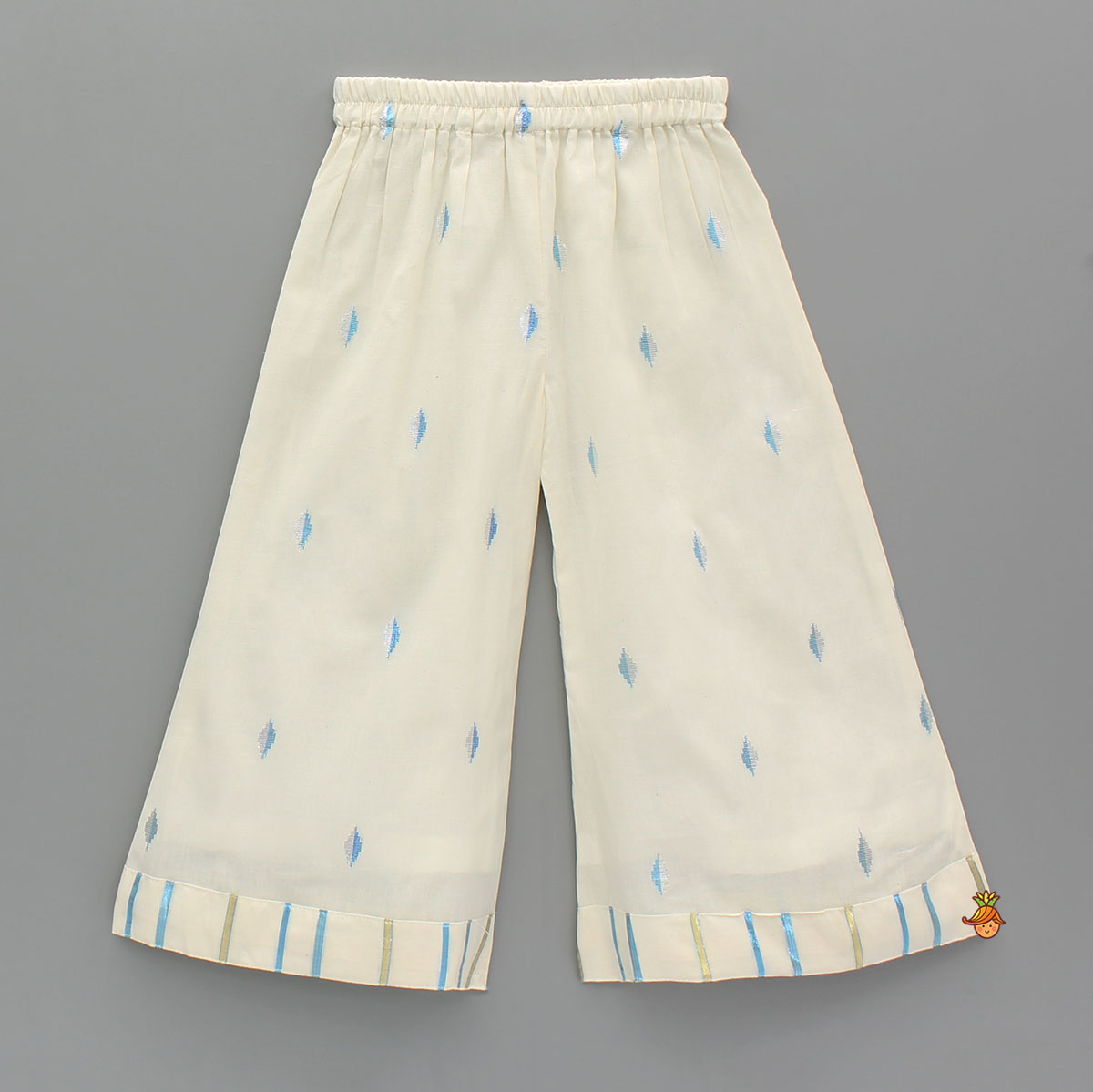 Striped Blue Off White Kurta With Palazzo And Ruffle Dupatta