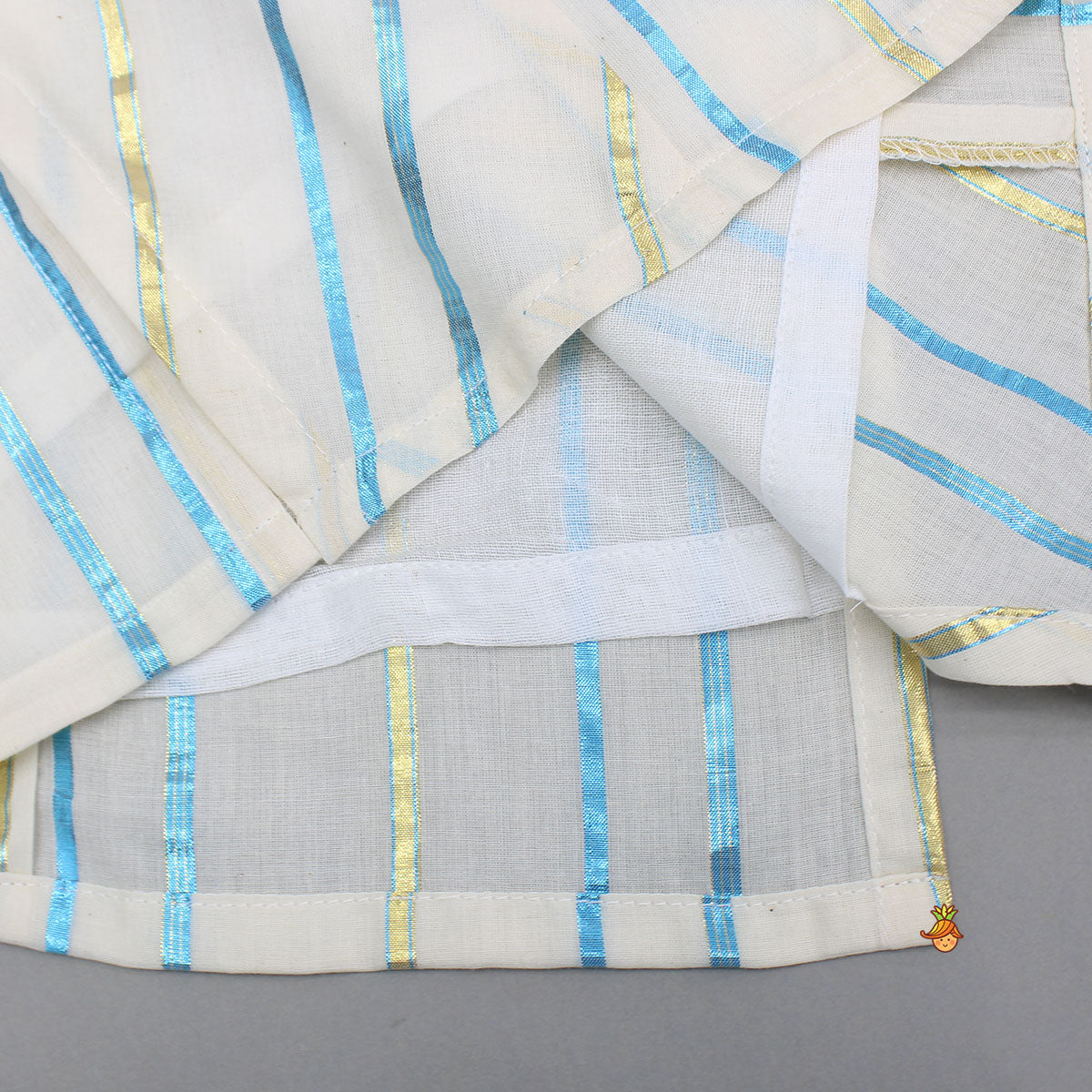 Striped Blue Off White Kurta With Palazzo And Ruffle Dupatta