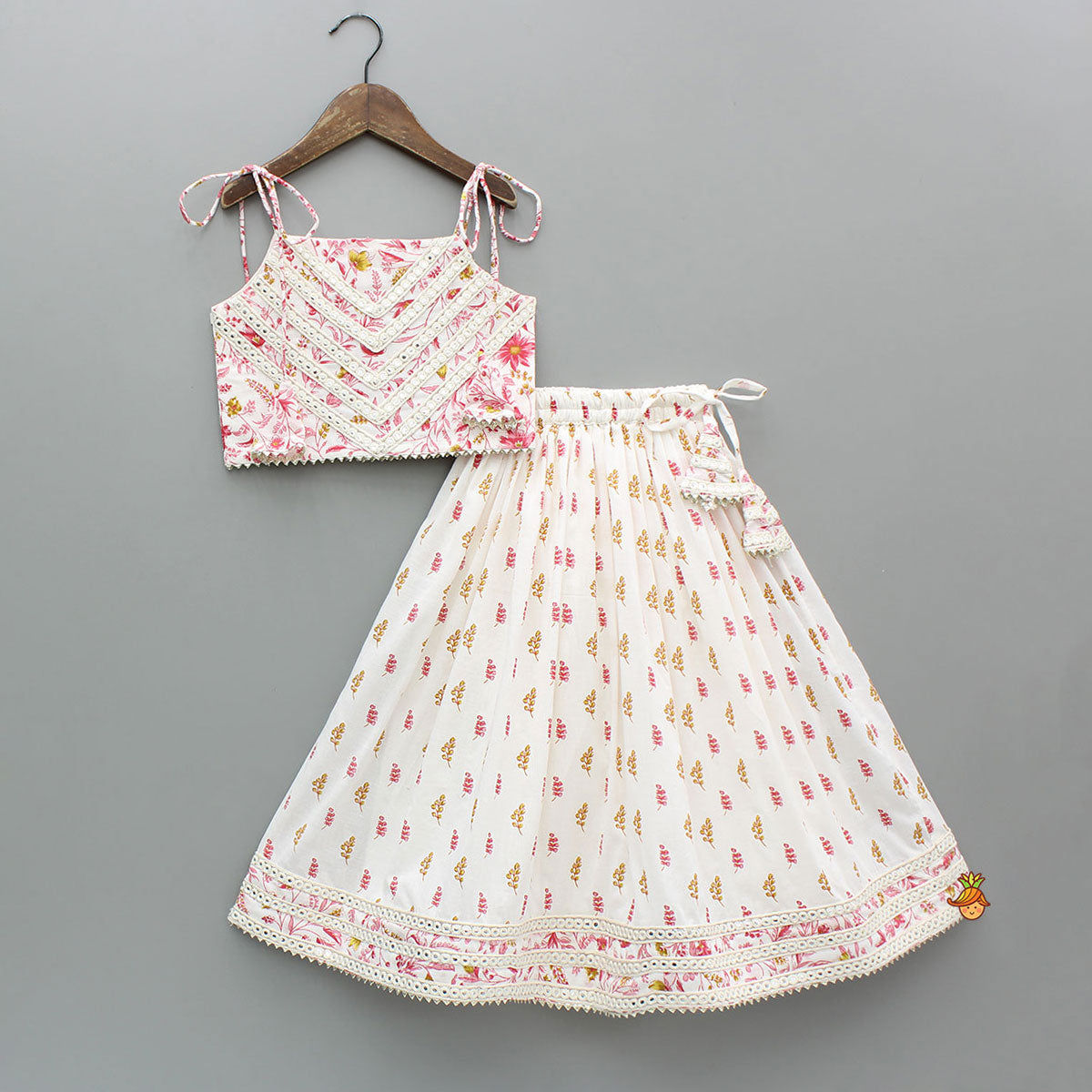 Floral Printed Tie Up Strappy Top And Lehenga