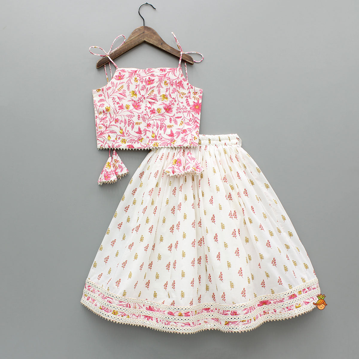 Floral Printed Tie Up Strappy Top And Lehenga