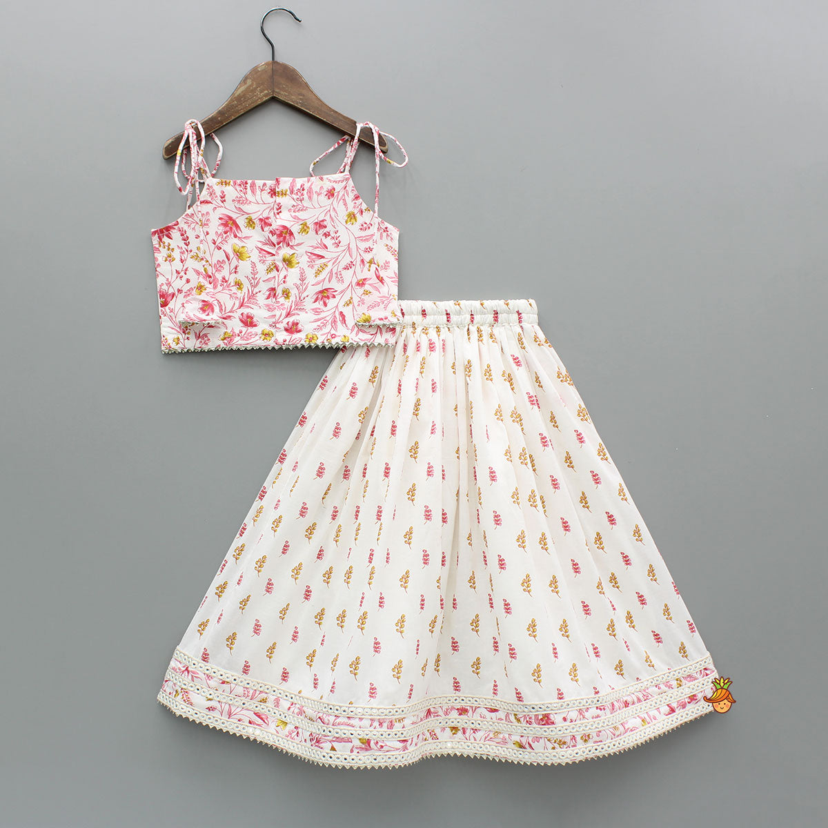 Floral Printed Tie Up Strappy Top And Lehenga