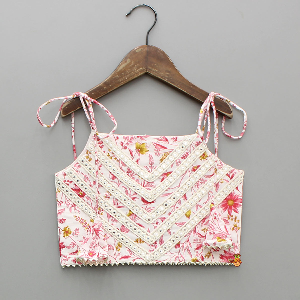 Floral Printed Tie Up Strappy Top And Lehenga