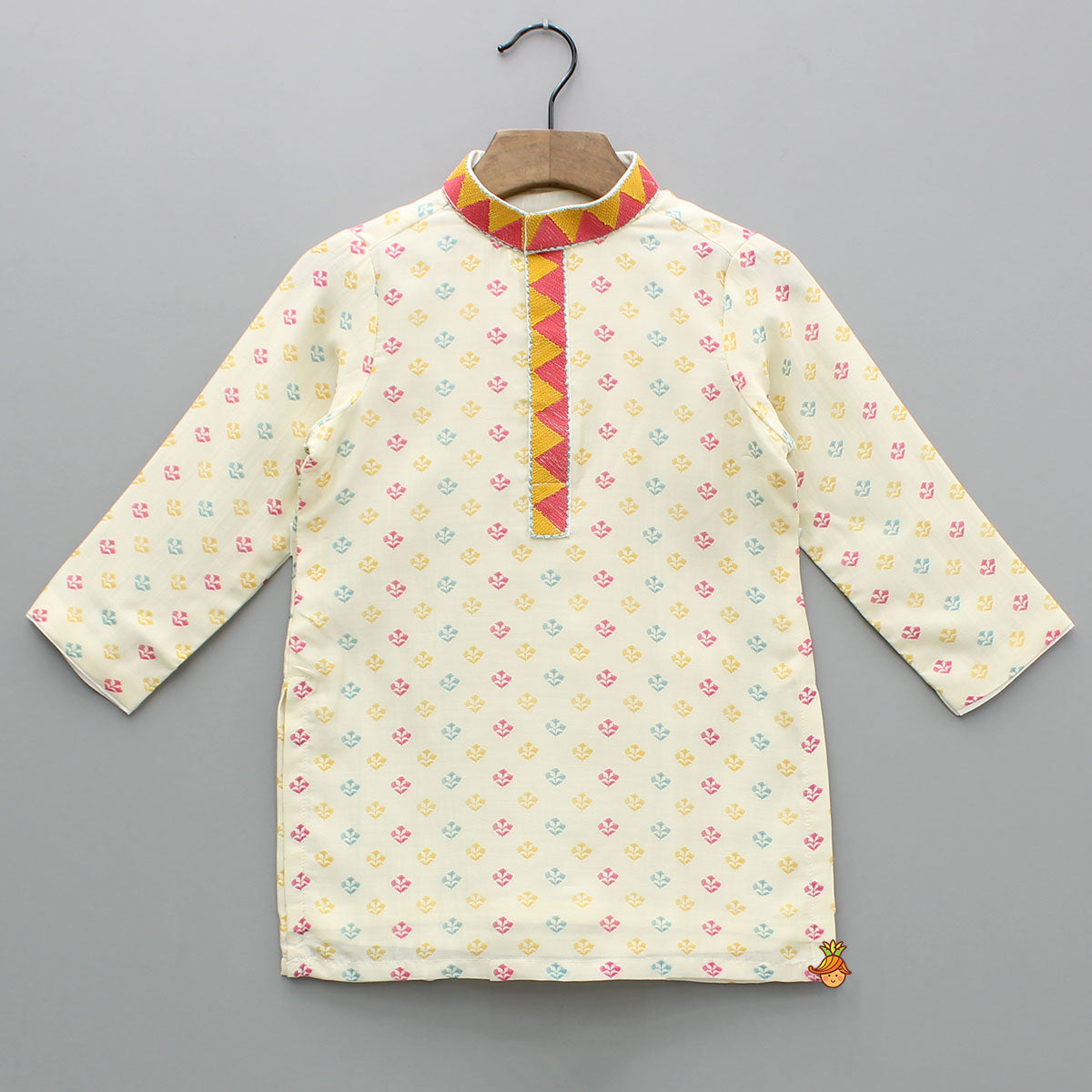 Cream Multicolour Printed And Embroidered Kurta With Pyjama
