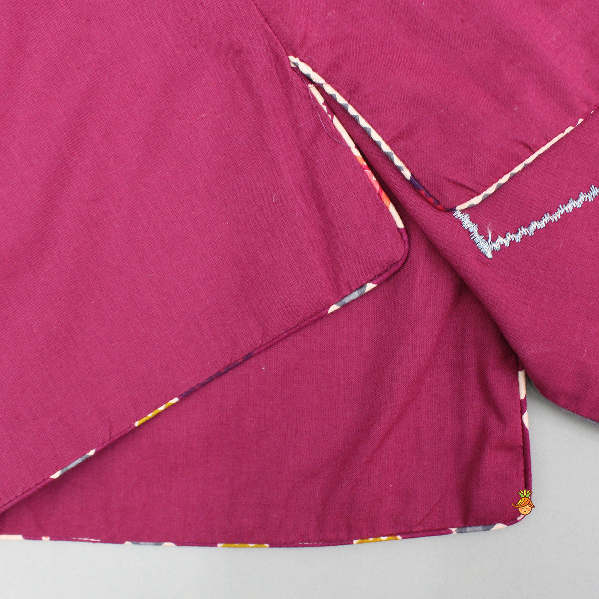 Wine Patola Printed Kurta With Front Open Jacket And Pyjama