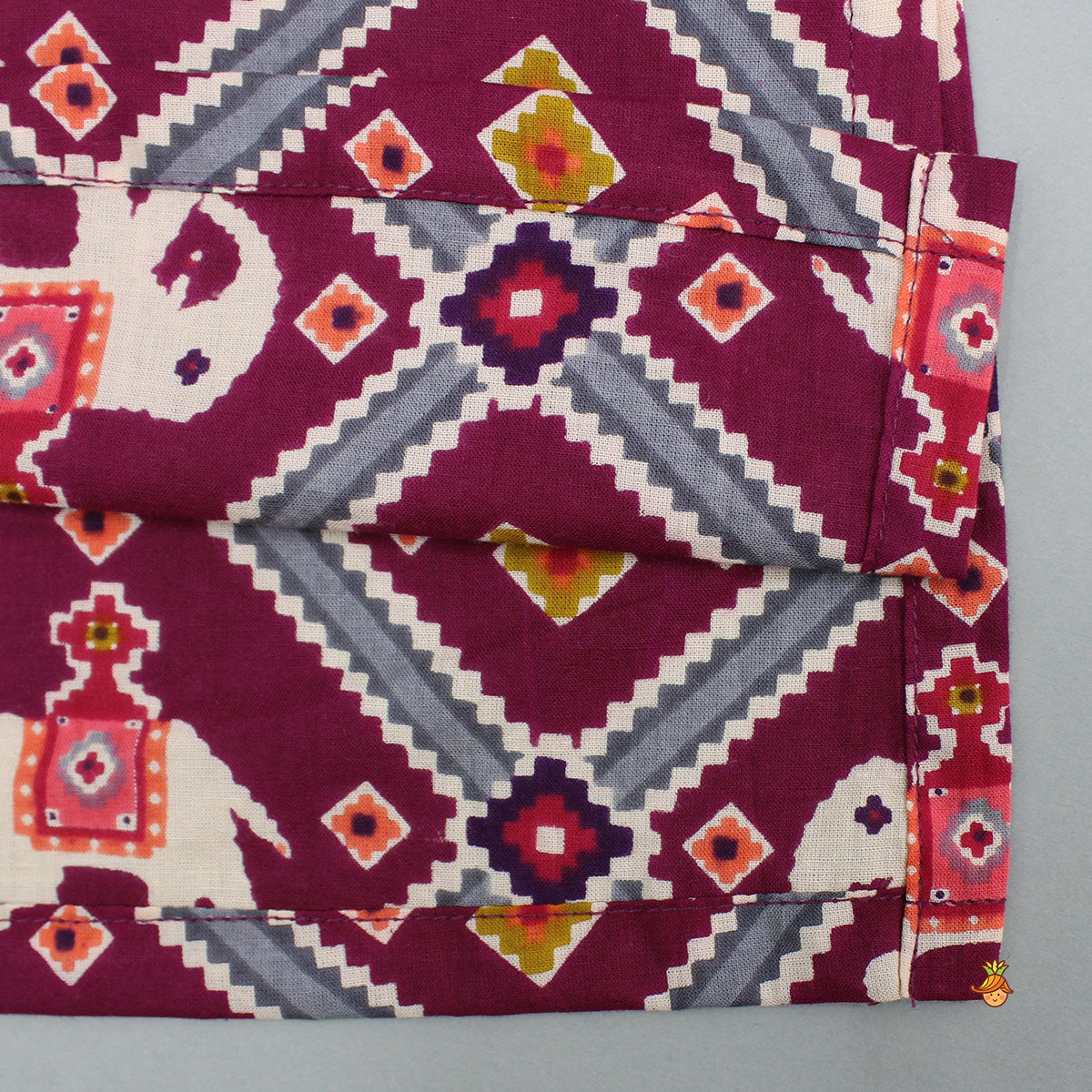 Wine Patola Printed Kurta With Front Open Jacket And Pyjama