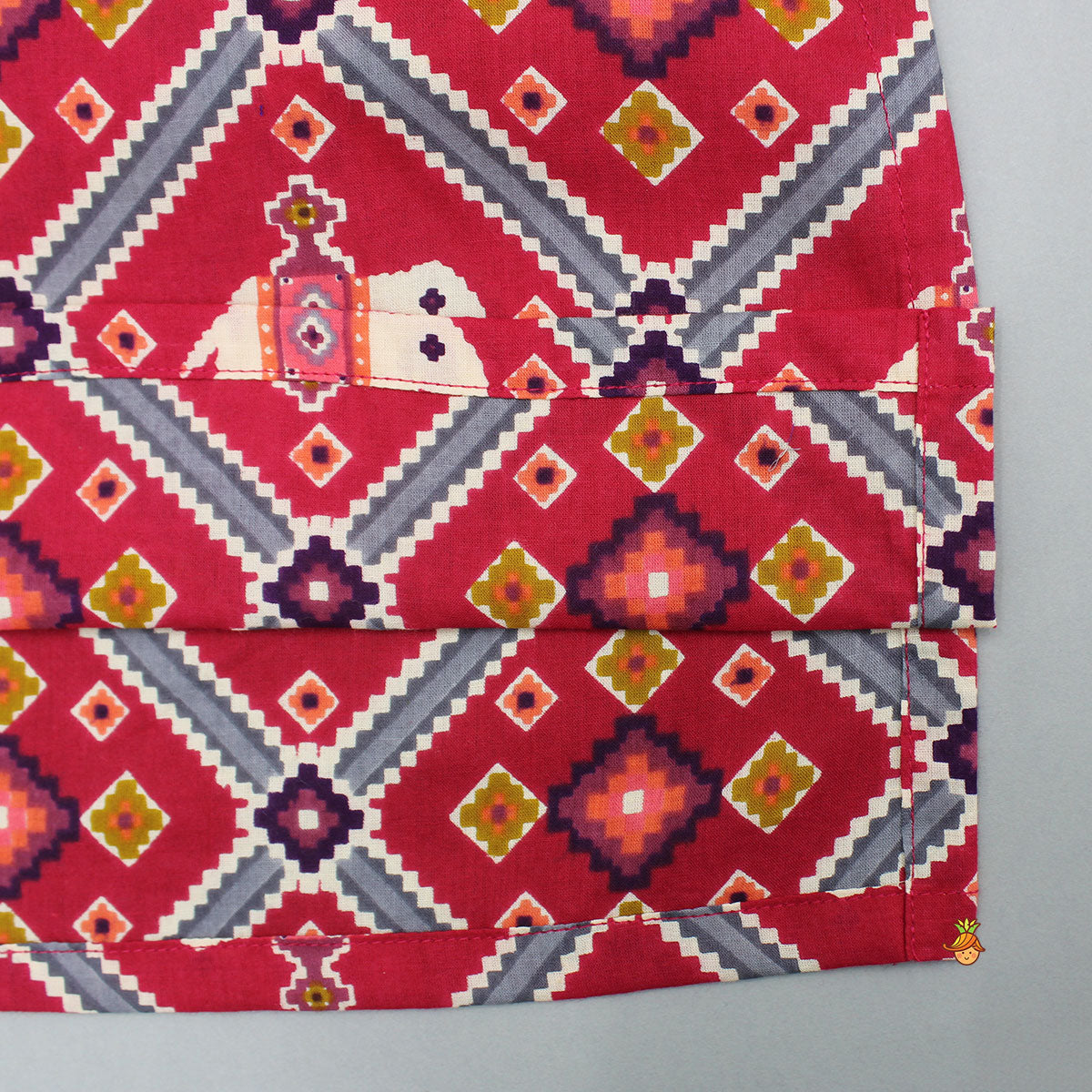 Red Patola Printed Kurta With Front Open Jacket And Pyjama