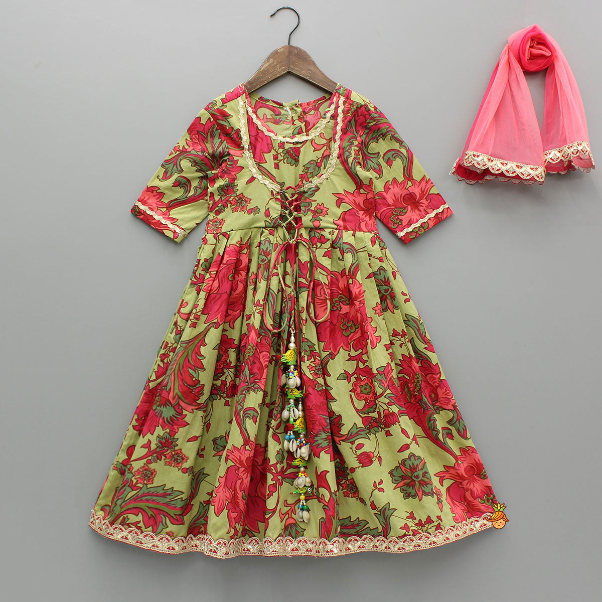 Multicolor Floral Printed Cotton Kurti With Dupatta