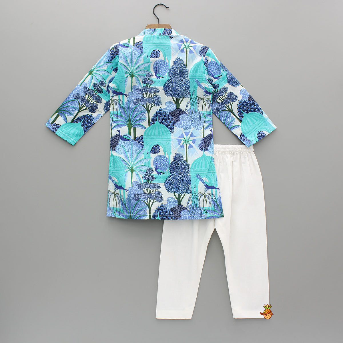 Blue Multicolour Printed Kurta With Pintuck Detail And Pyjama