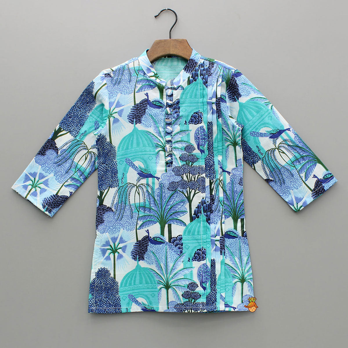 Blue Multicolour Printed Kurta With Pintuck Detail And Pyjama