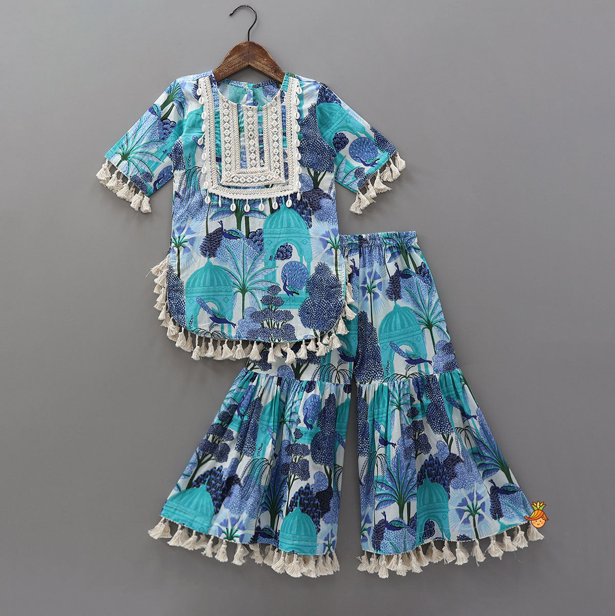 Multicolour Printed Kurti And Sharara With Dupatta
