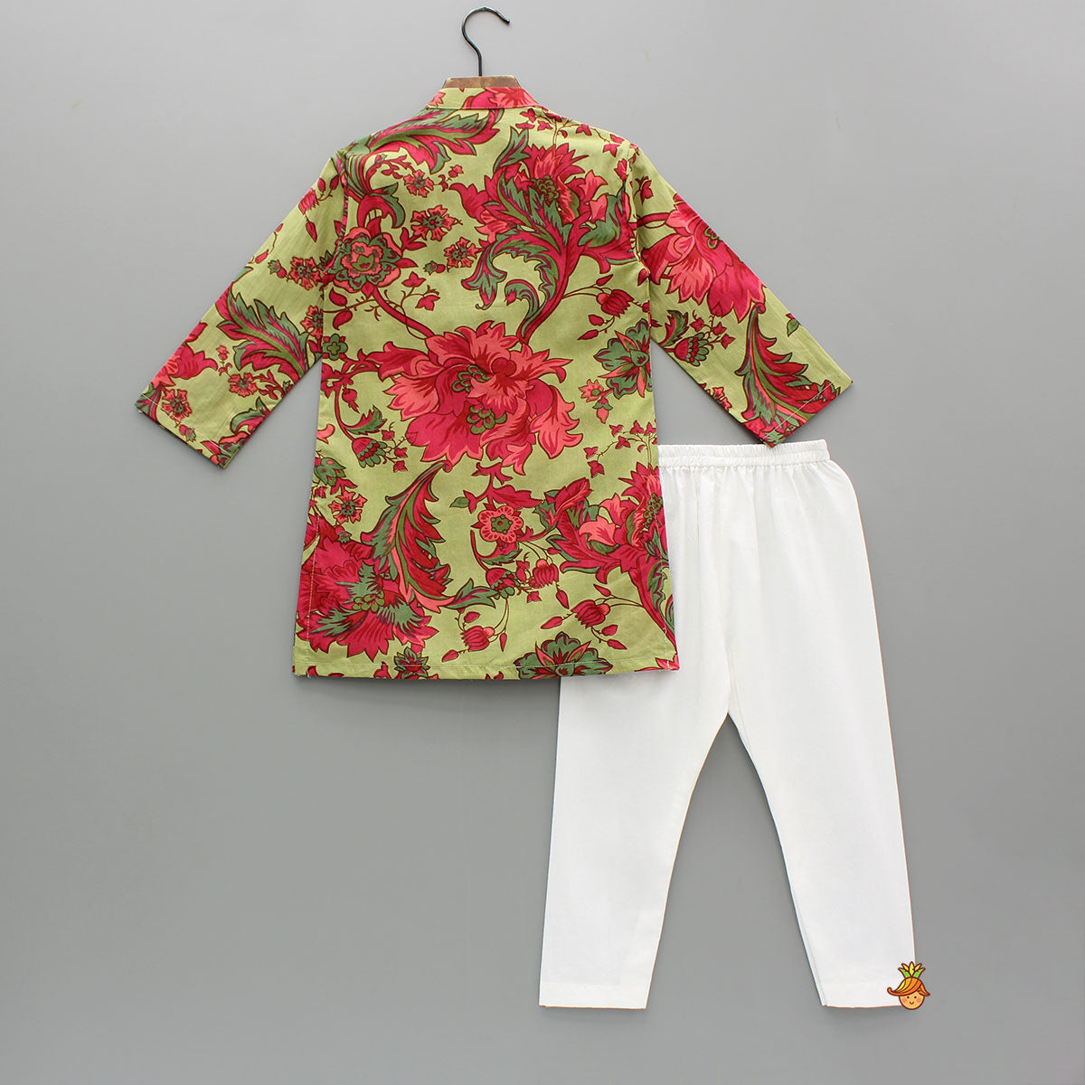 Multicolored Floral Print Green Kurta With Pyjama