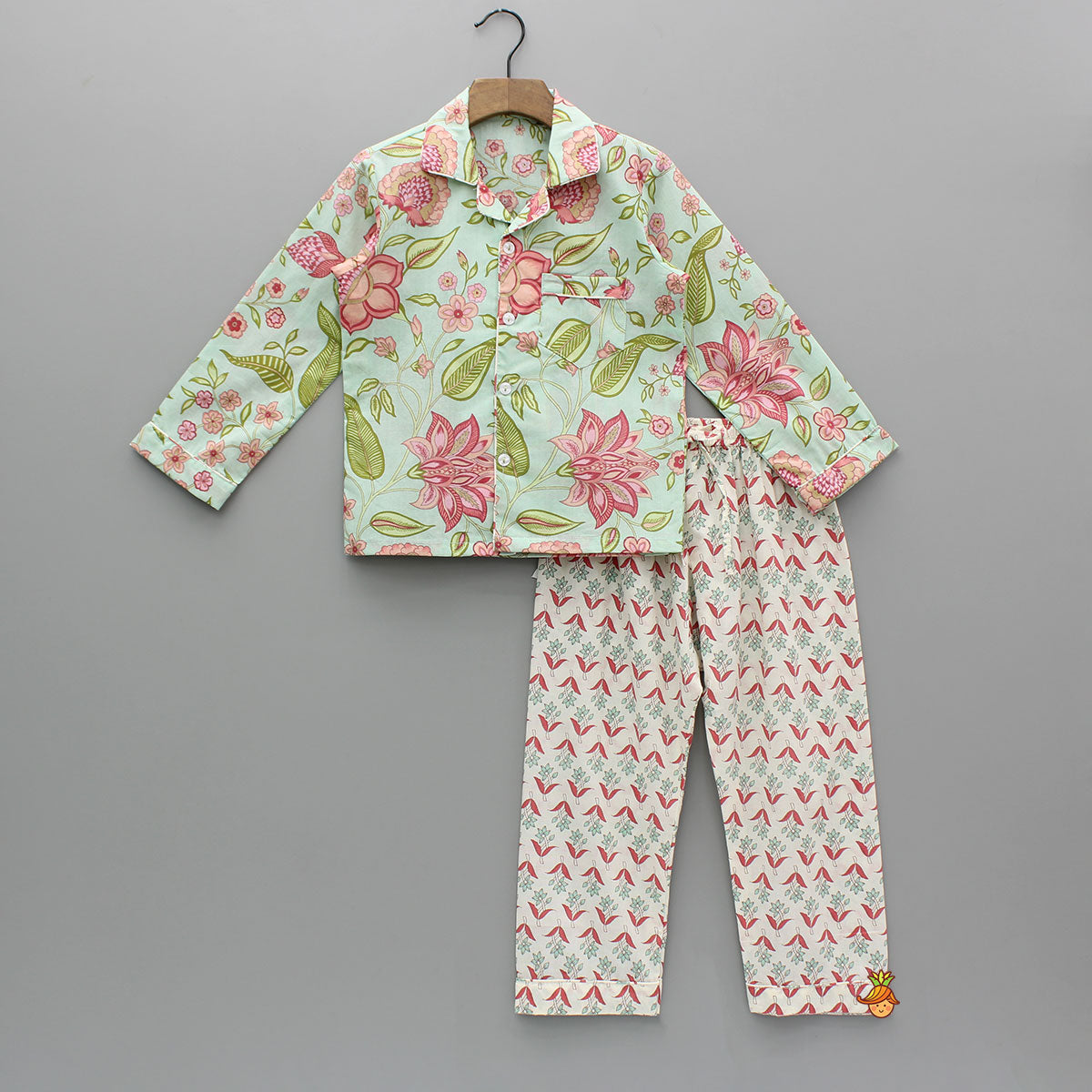 Floral Printed Notch Collar Top And Pyjama