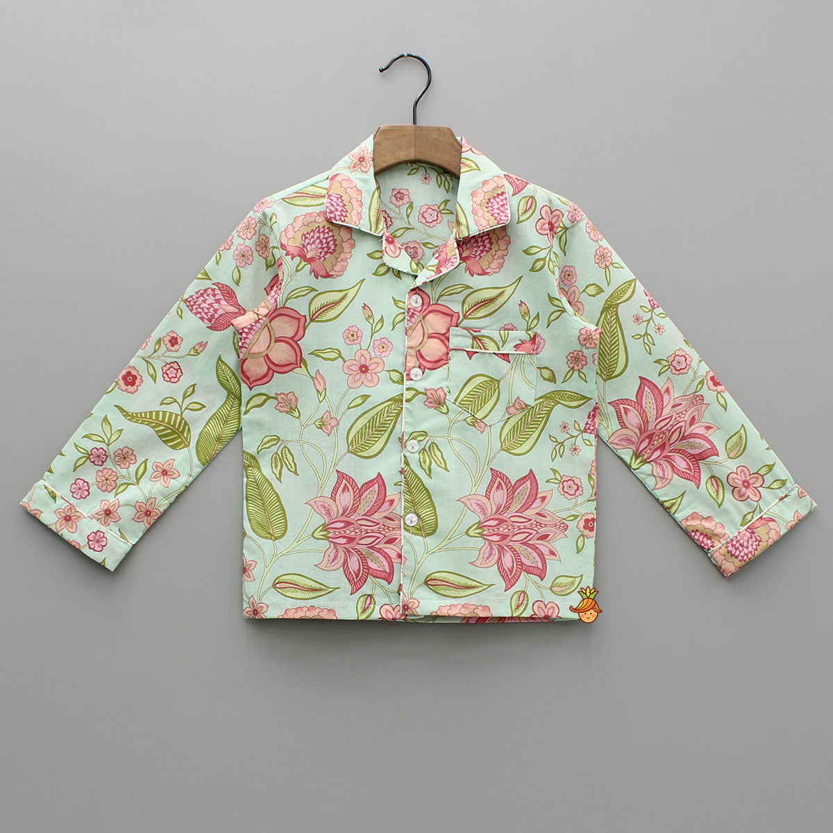 Floral Printed Notch Collar Top And Pyjama