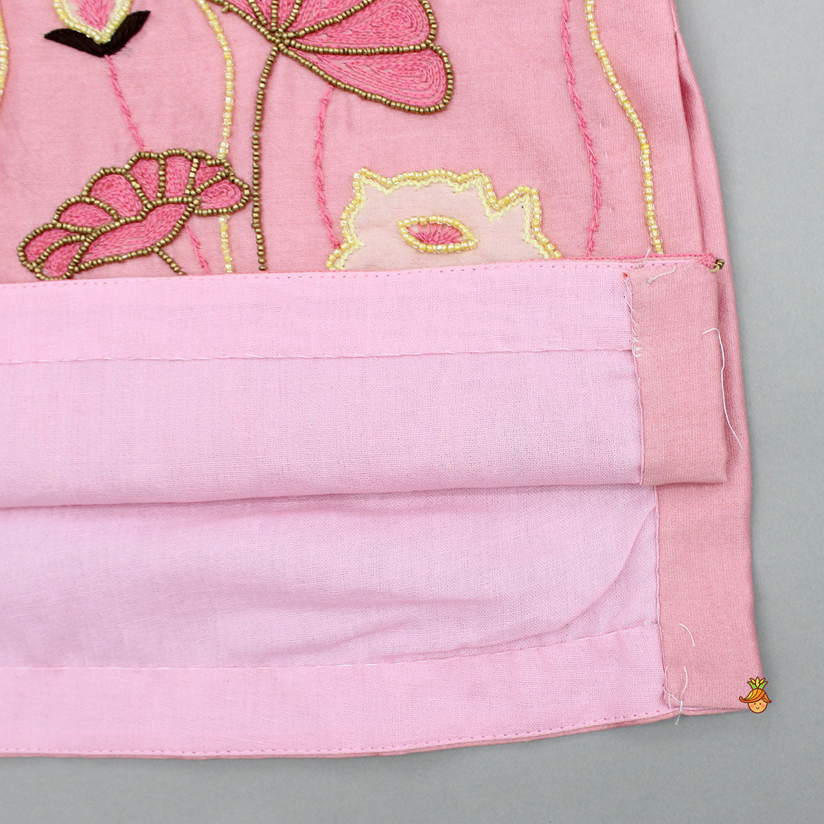 Pink Beaded Applique Embroidered Floral Kurta With Sharara