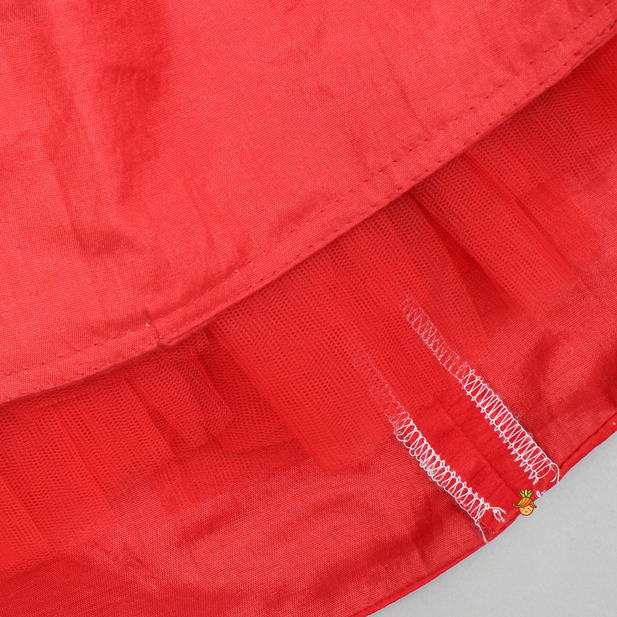 Red One Shoulder Embellished Top With Attached Dupatta And Stylish Lehenga