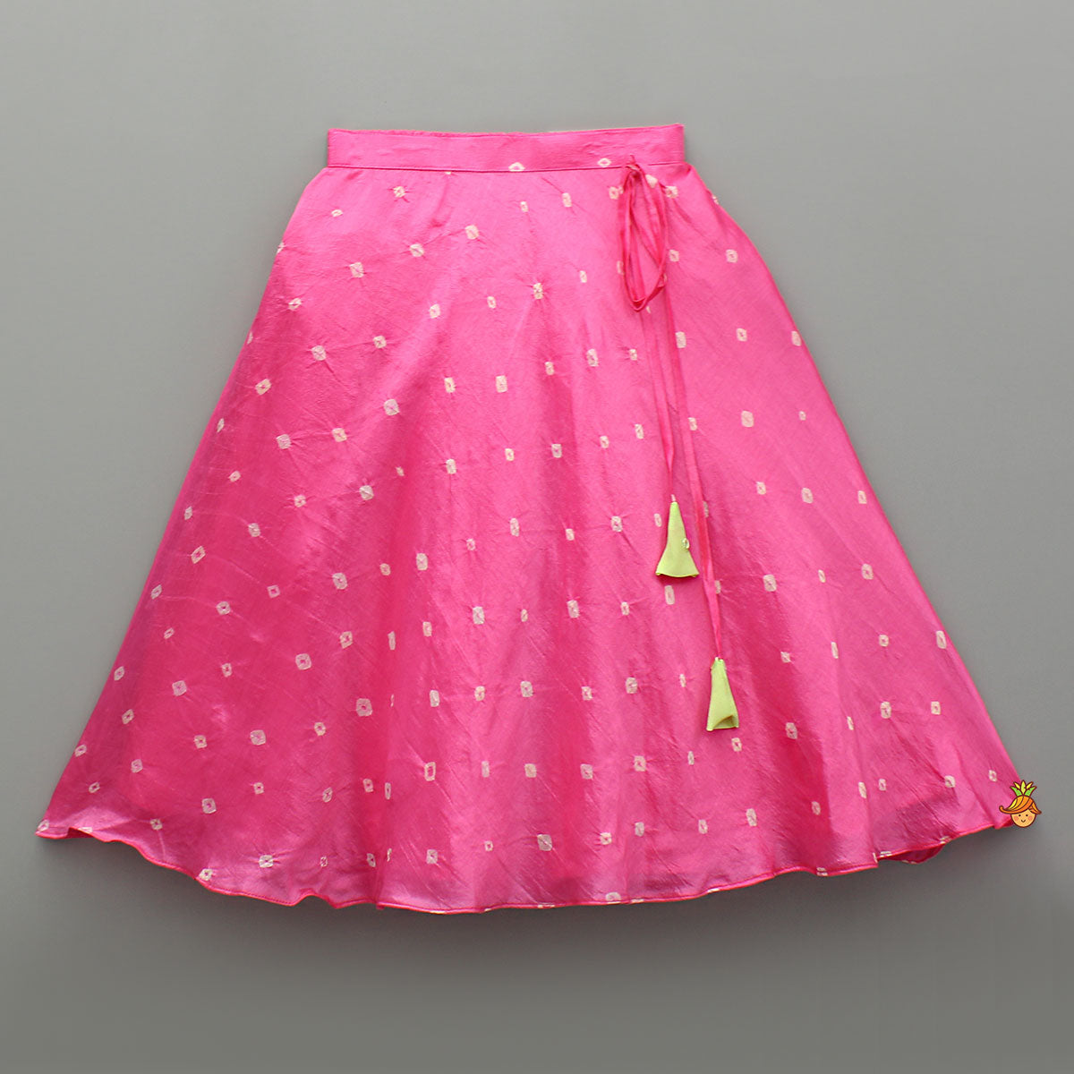 Pink Top With Green Contrast Flared Sleeves And Lehenga