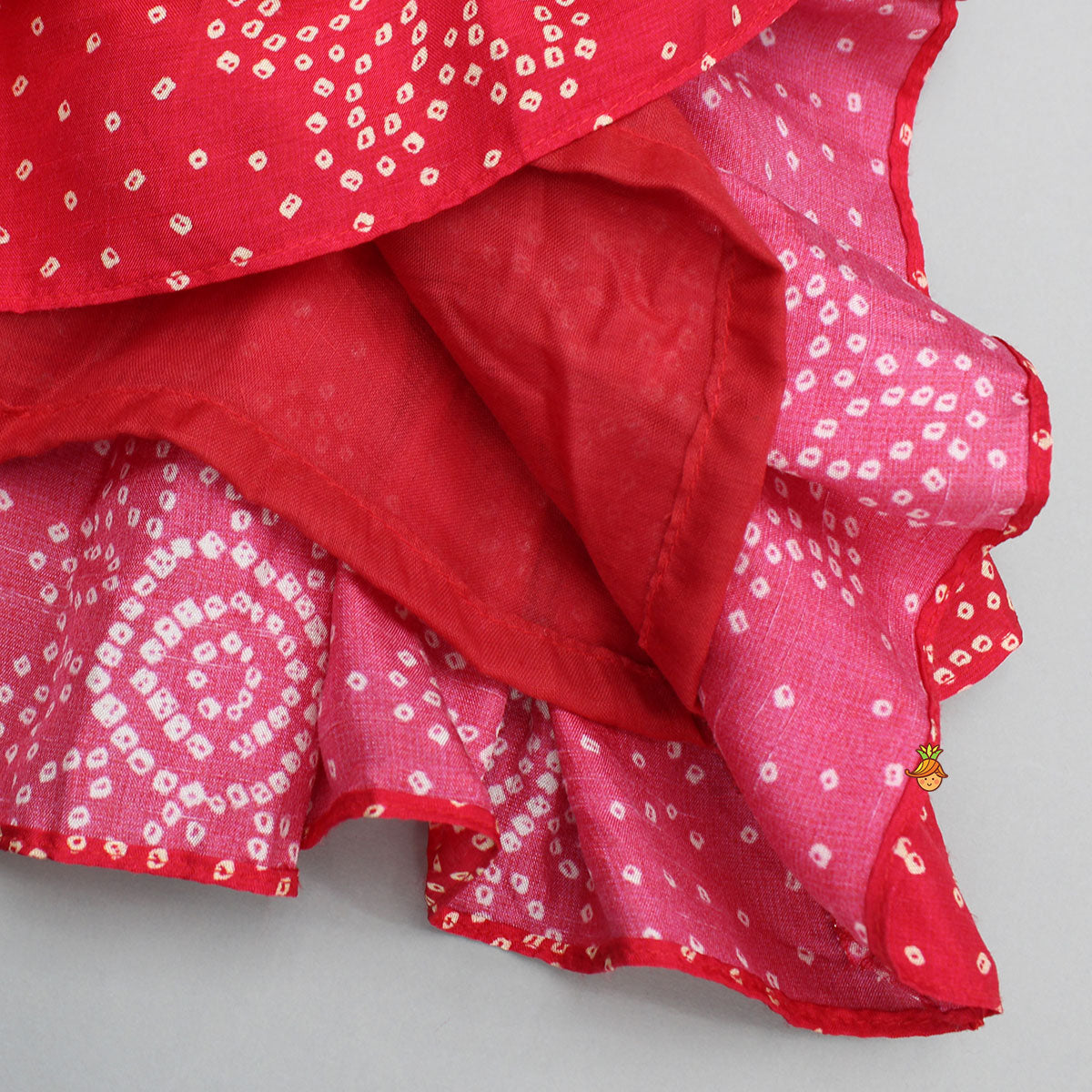 Red Printed Embroidered Layered Top And Flared Lehenga
