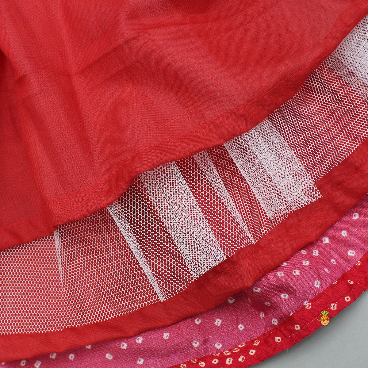 Red Printed Embroidered Layered Top And Flared Lehenga