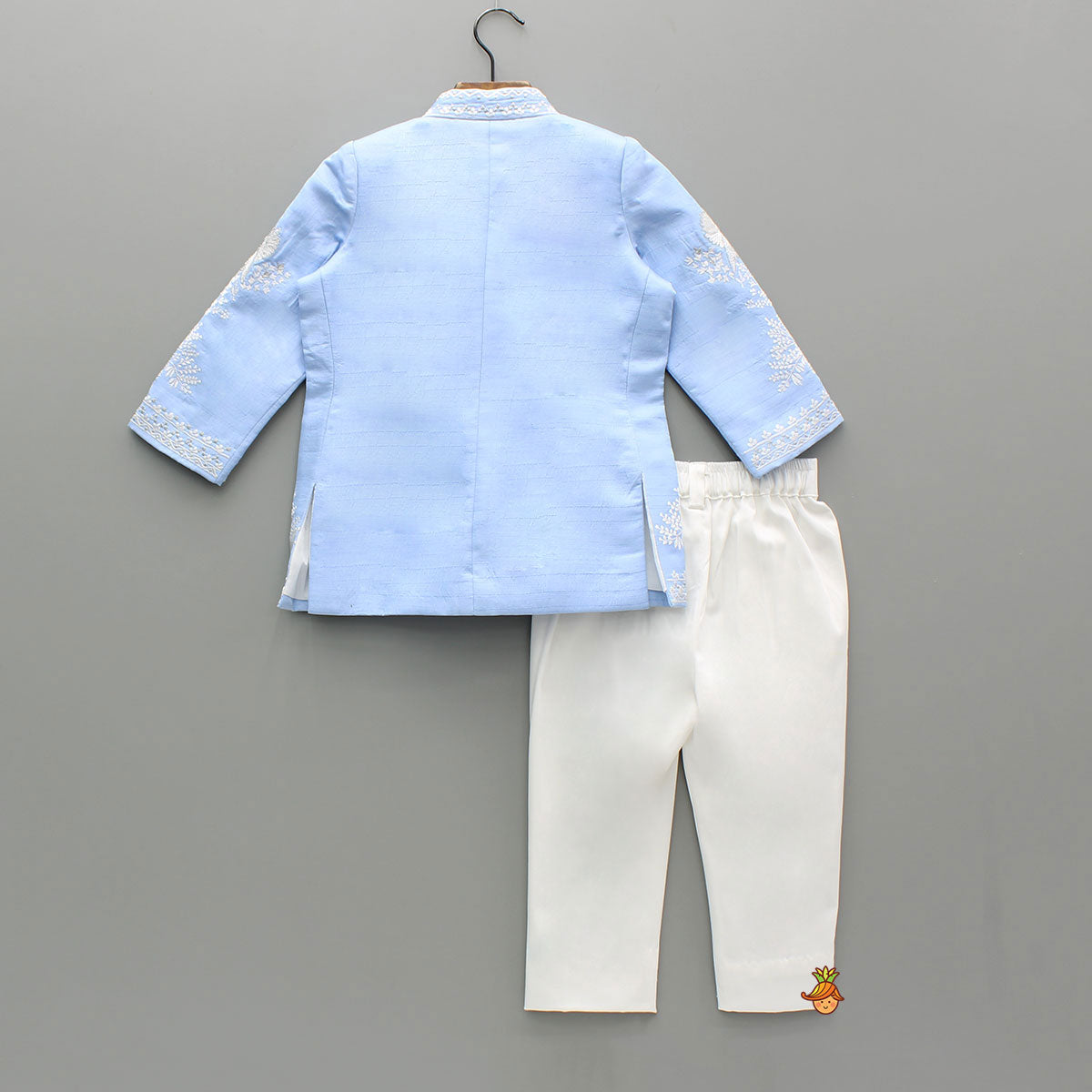Bird Embroidered Blue Sherwani With Pants