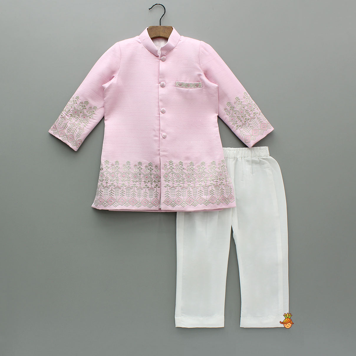 Pink Embroidered Sherwani And Pyjama