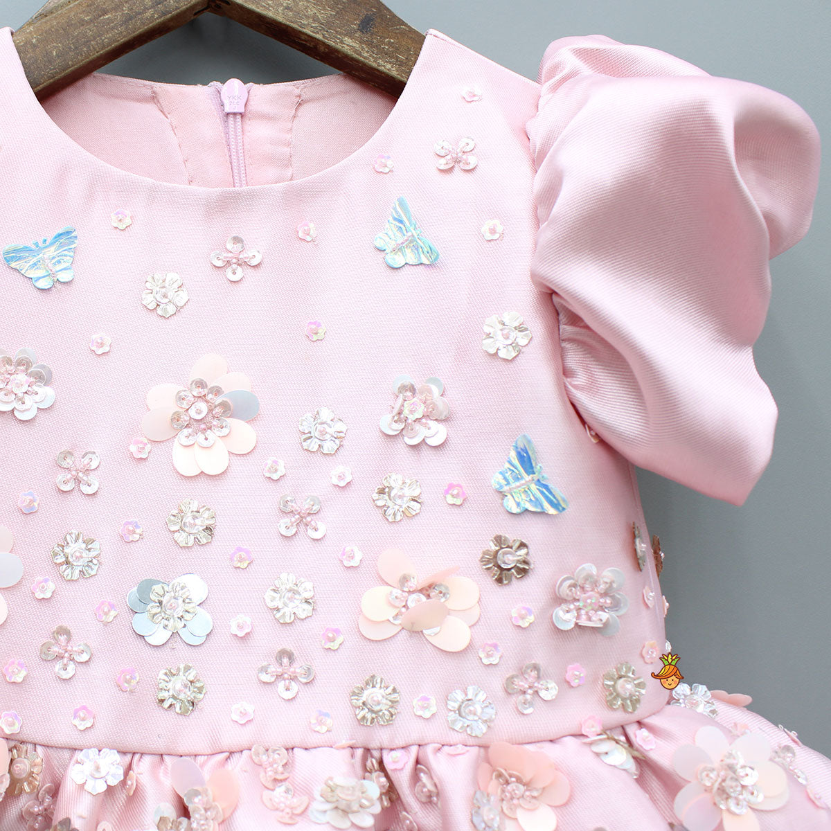 Pink Embellished Dress With Detachable Bow and Matching Hairclip