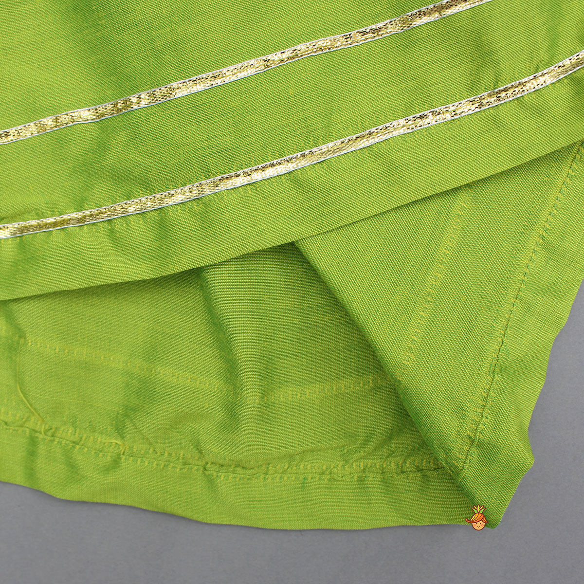 Gota Lace Detailed Green Kurti With Blue Dhoti