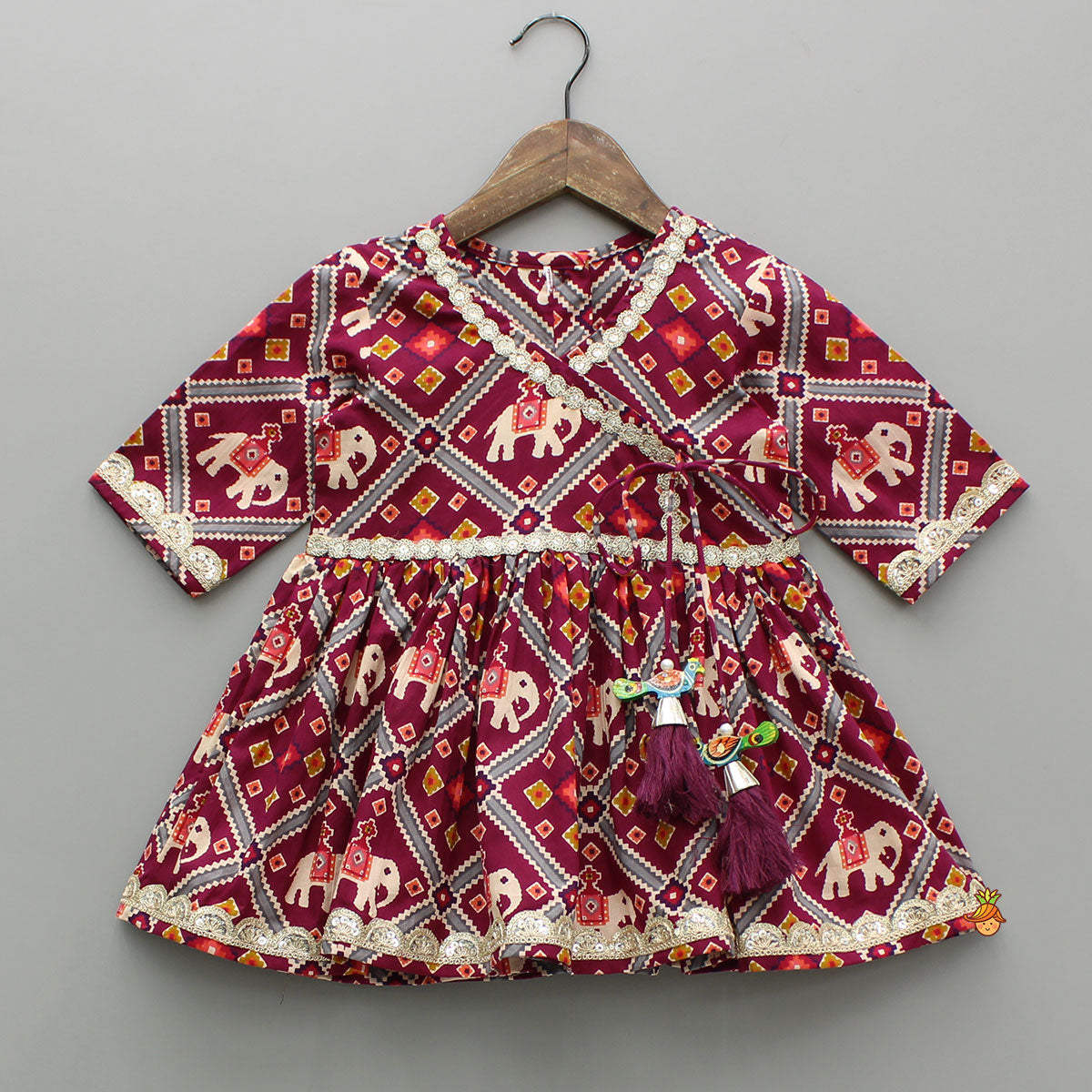 Beautiful Patola-Printed Angarkha Style Kurti And Dhoti With Dupatta
