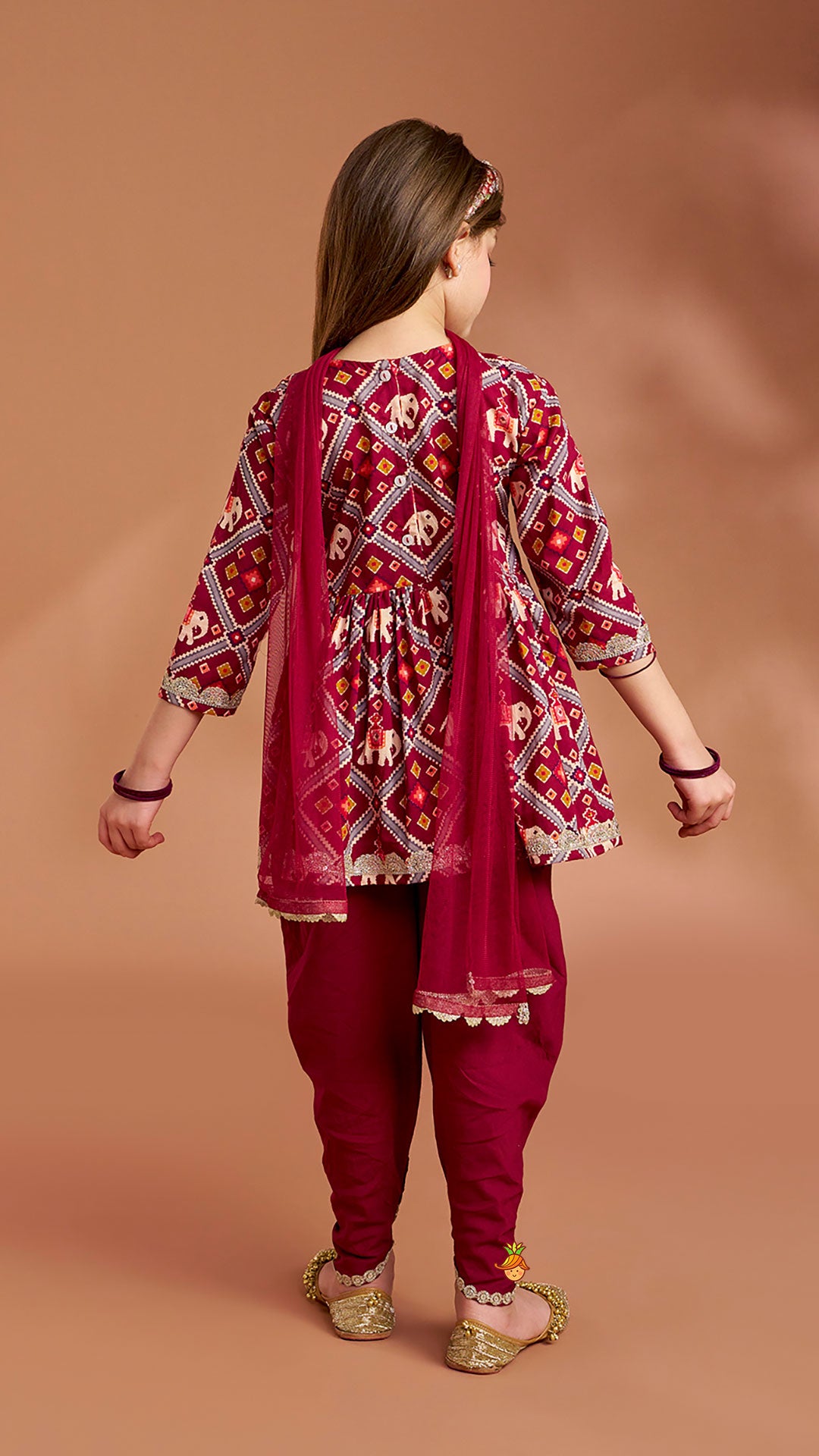 Beautiful Patola-Printed Angarkha Style Kurti And Dhoti With Dupatta