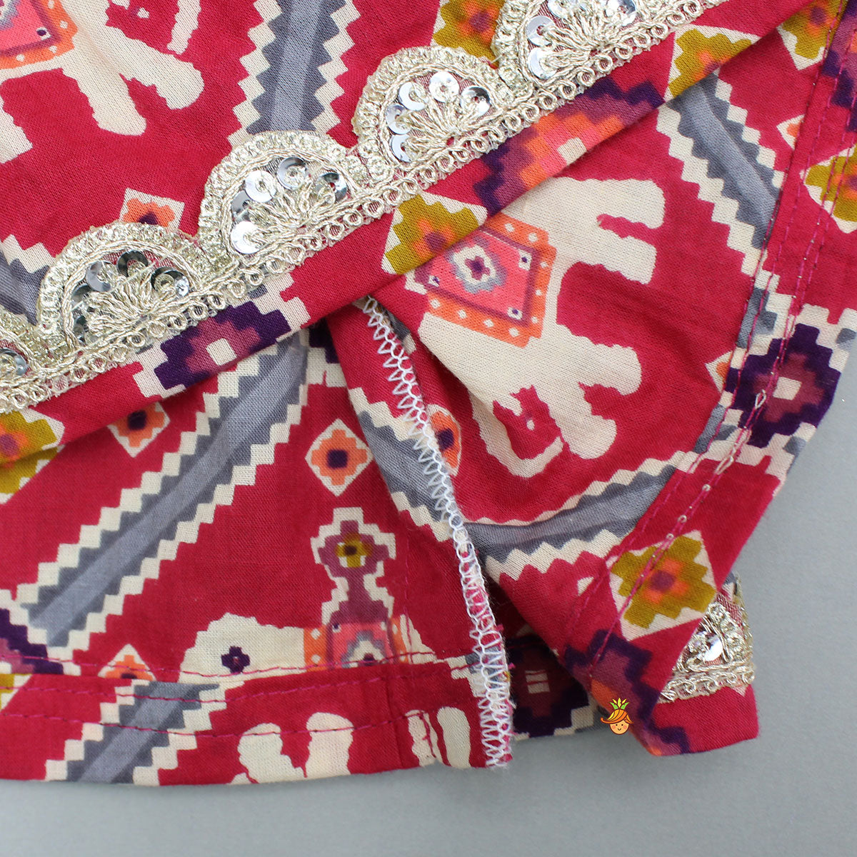 Beautiful Patola-Printed Angarkha Style Red Kurti And Dhoti With Dupatta