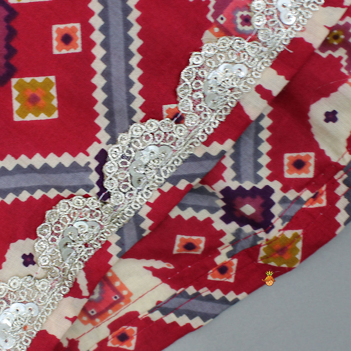 Beautiful Patola-Printed Angarkha Style Red Kurti And Dhoti With Dupatta