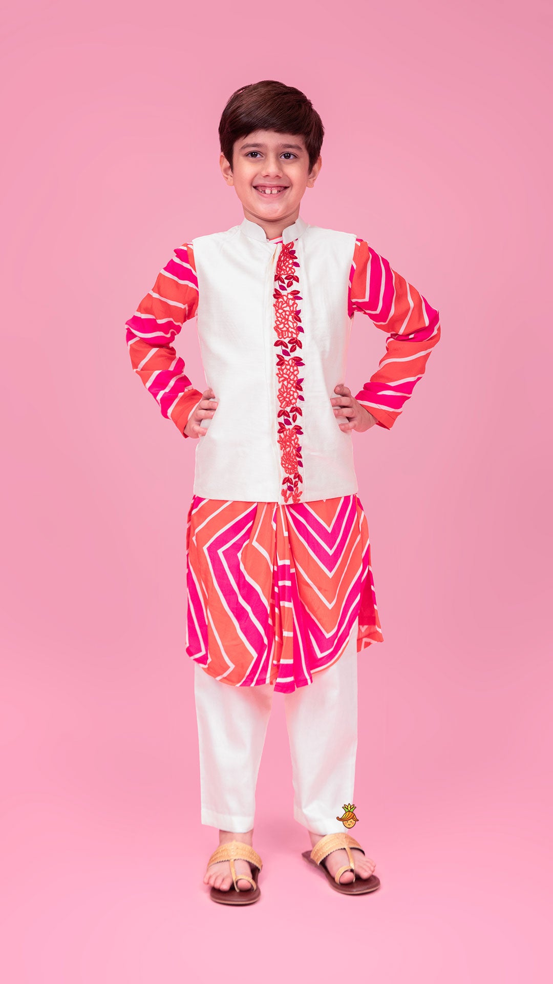 Leheriya Printed Stylish Kurta And Jacket With Pyjama
