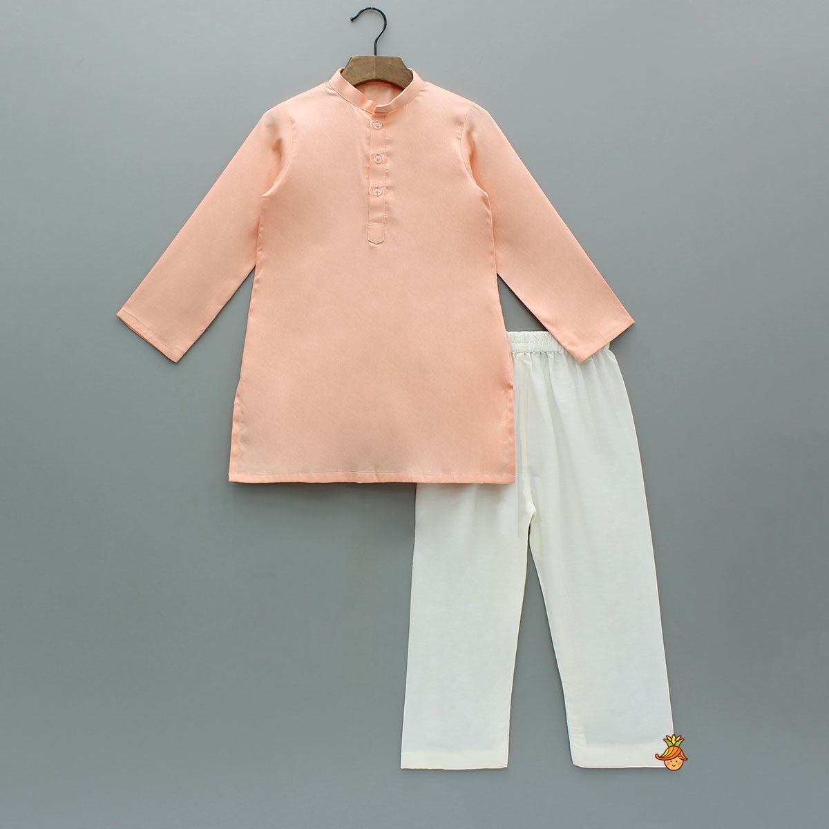 Peach Kurta With Embroidered Multicolor Jacket And Pyjama