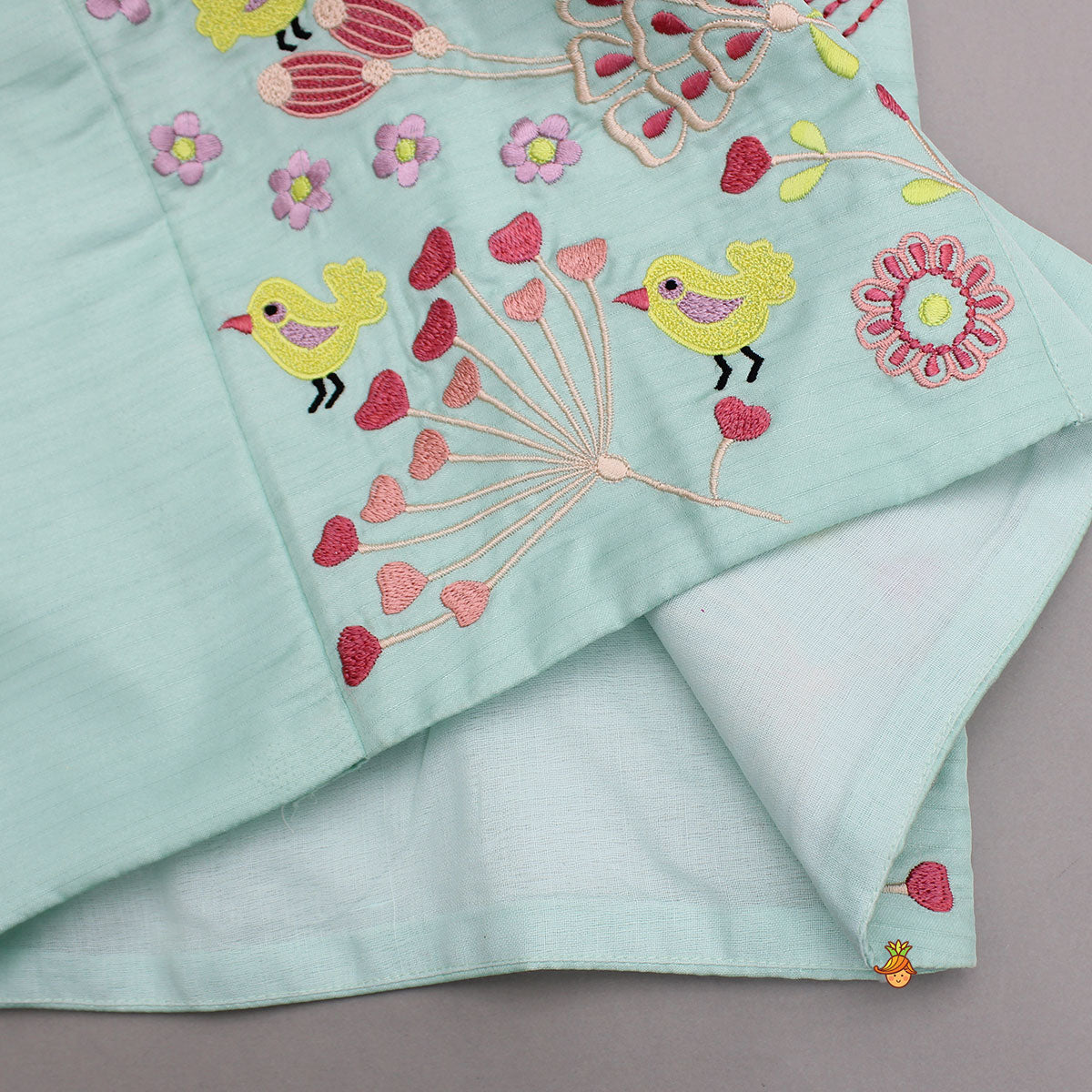 Peach Kurta With Embroidered Multicolor Jacket And Pyjama