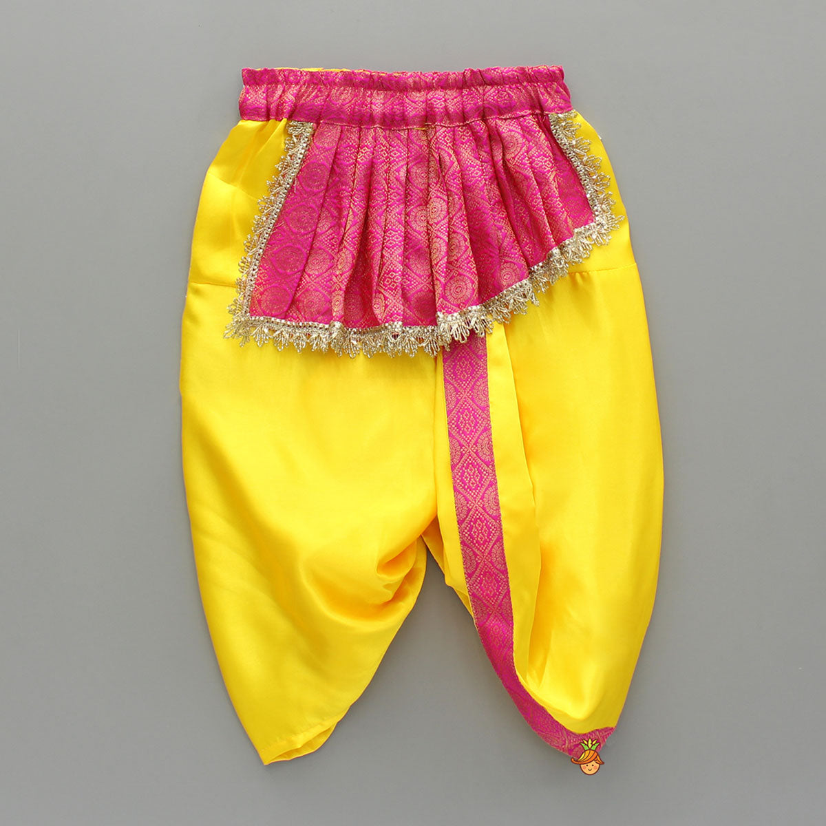 Brocade Flap-Enhanced Yellow Dhoti With Shawl And Mor Pankh Headband