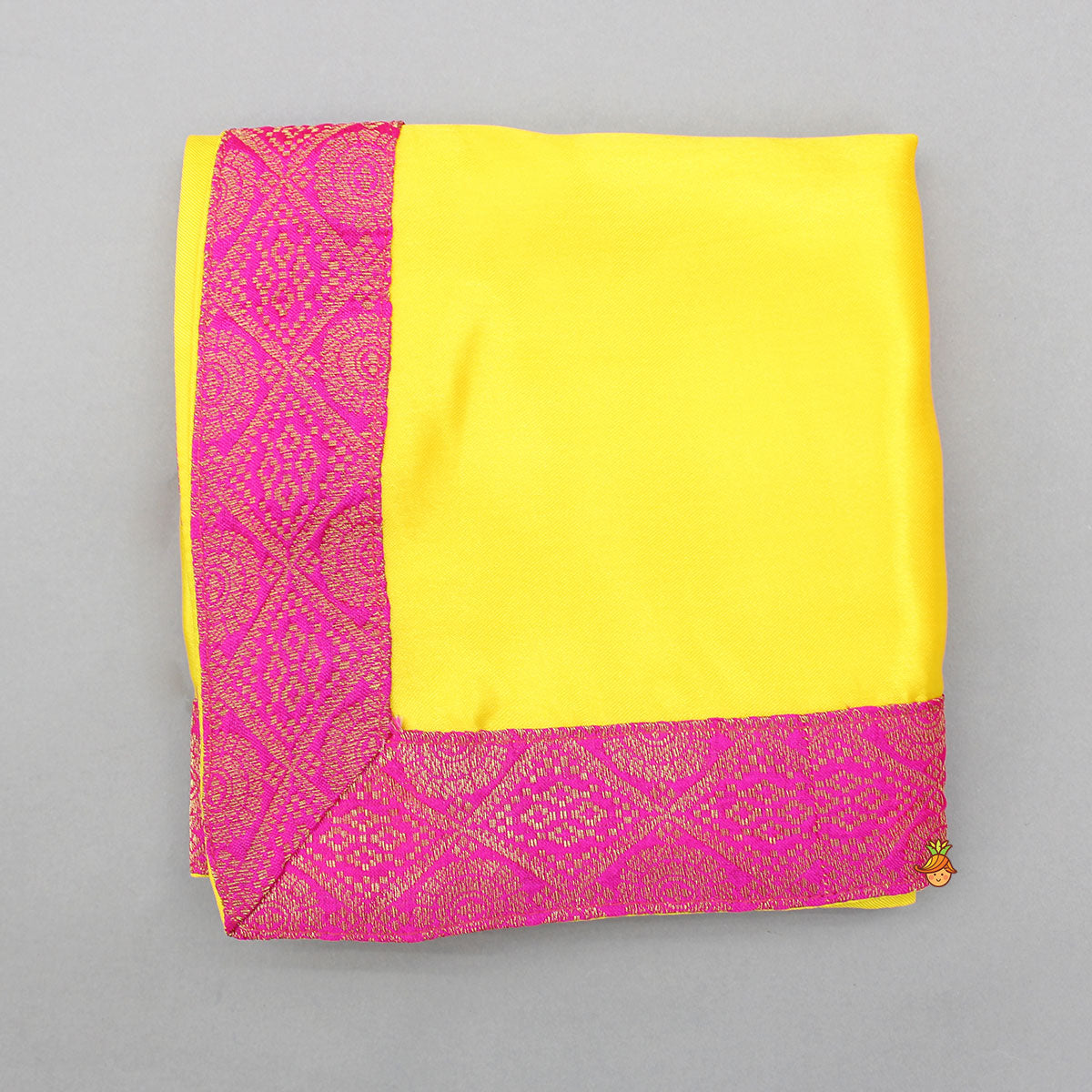 Brocade Flap-Enhanced Yellow Dhoti With Shawl And Mor Pankh Headband