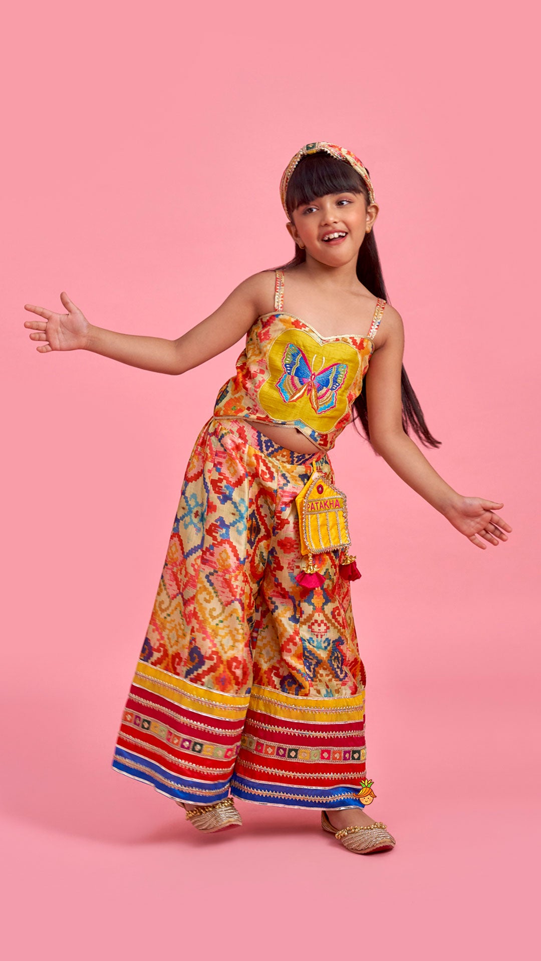 Printed And Embroidered Strappy Jumpsuit With Hairband