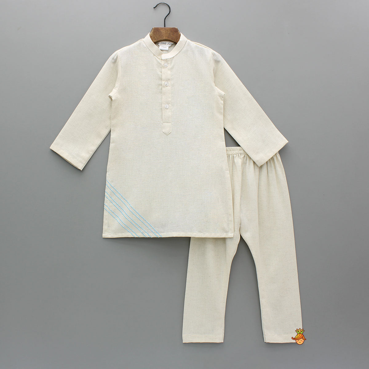 Off White Khadi Cotton Kurta With Tulip Printed Jacket And Pyjama