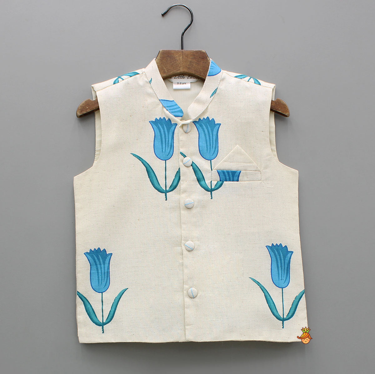 Off White Khadi Cotton Kurta With Tulip Printed Jacket And Pyjama