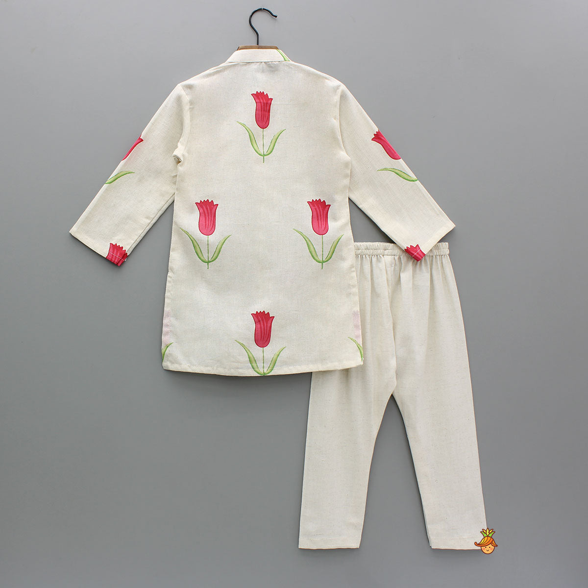 Red Tulip Printed Khadi Cotton Kurta And Pyjama