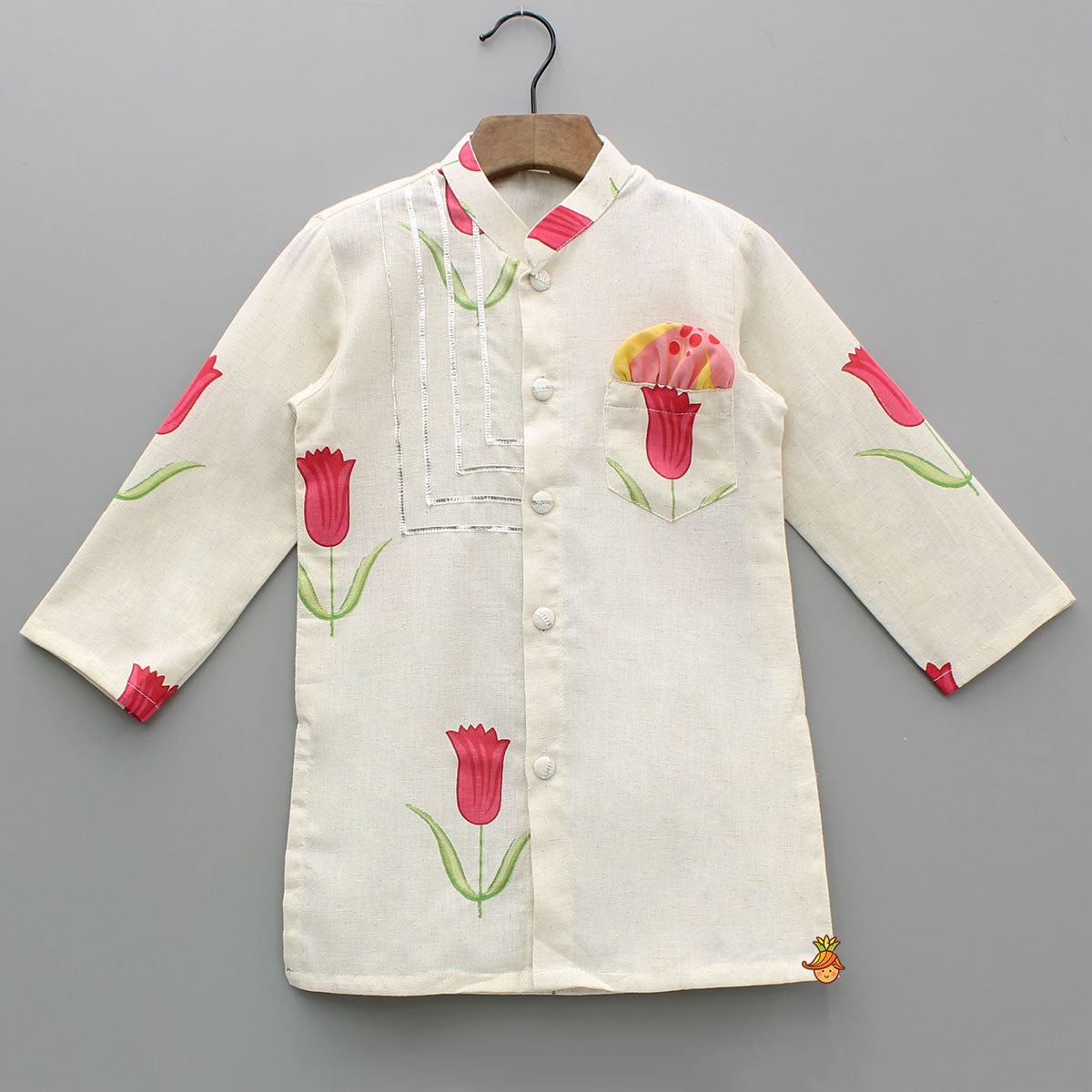 Red Tulip Printed Khadi Cotton Kurta And Pyjama
