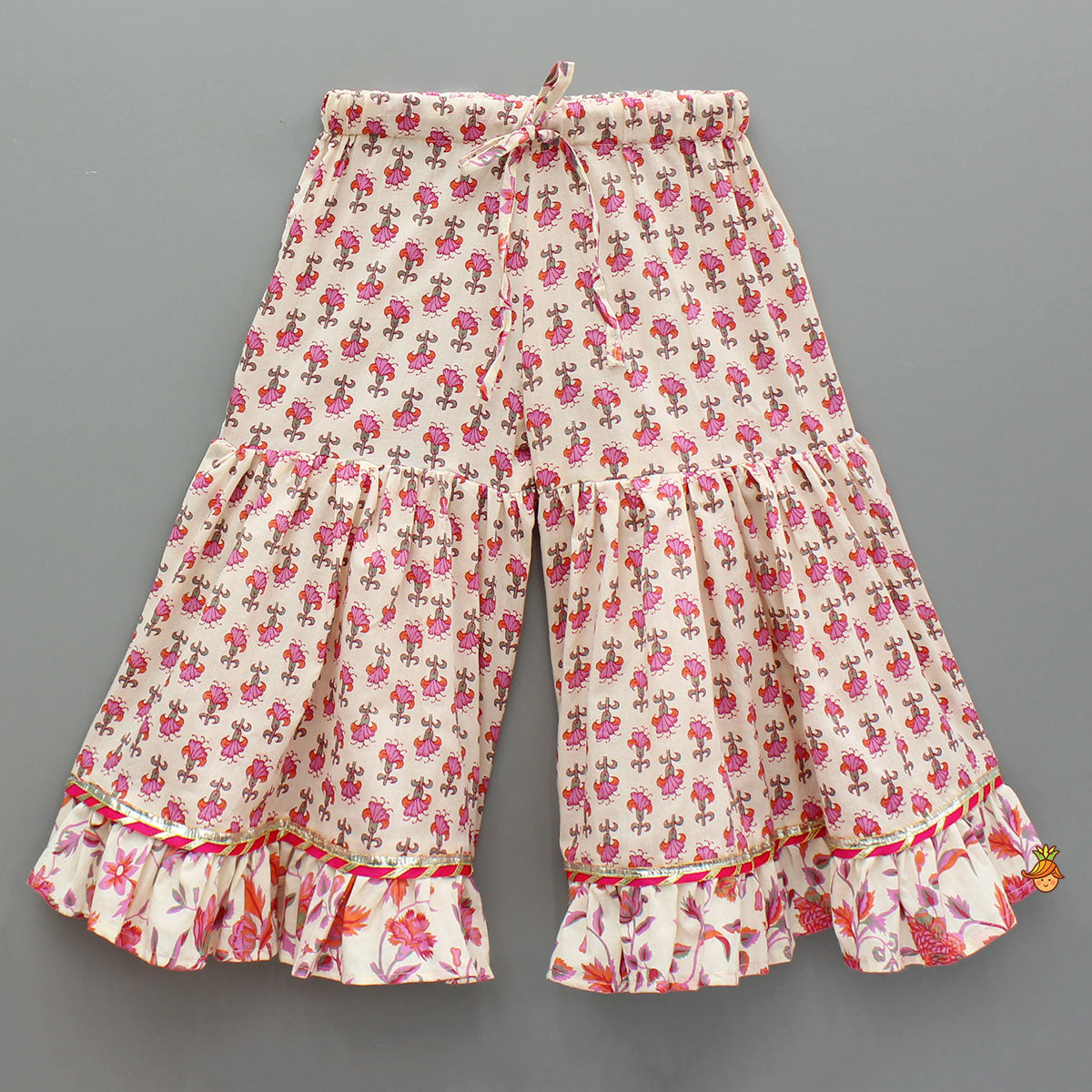 Tassel Adorned Floral Print Kurti And Sharara With Dupatta