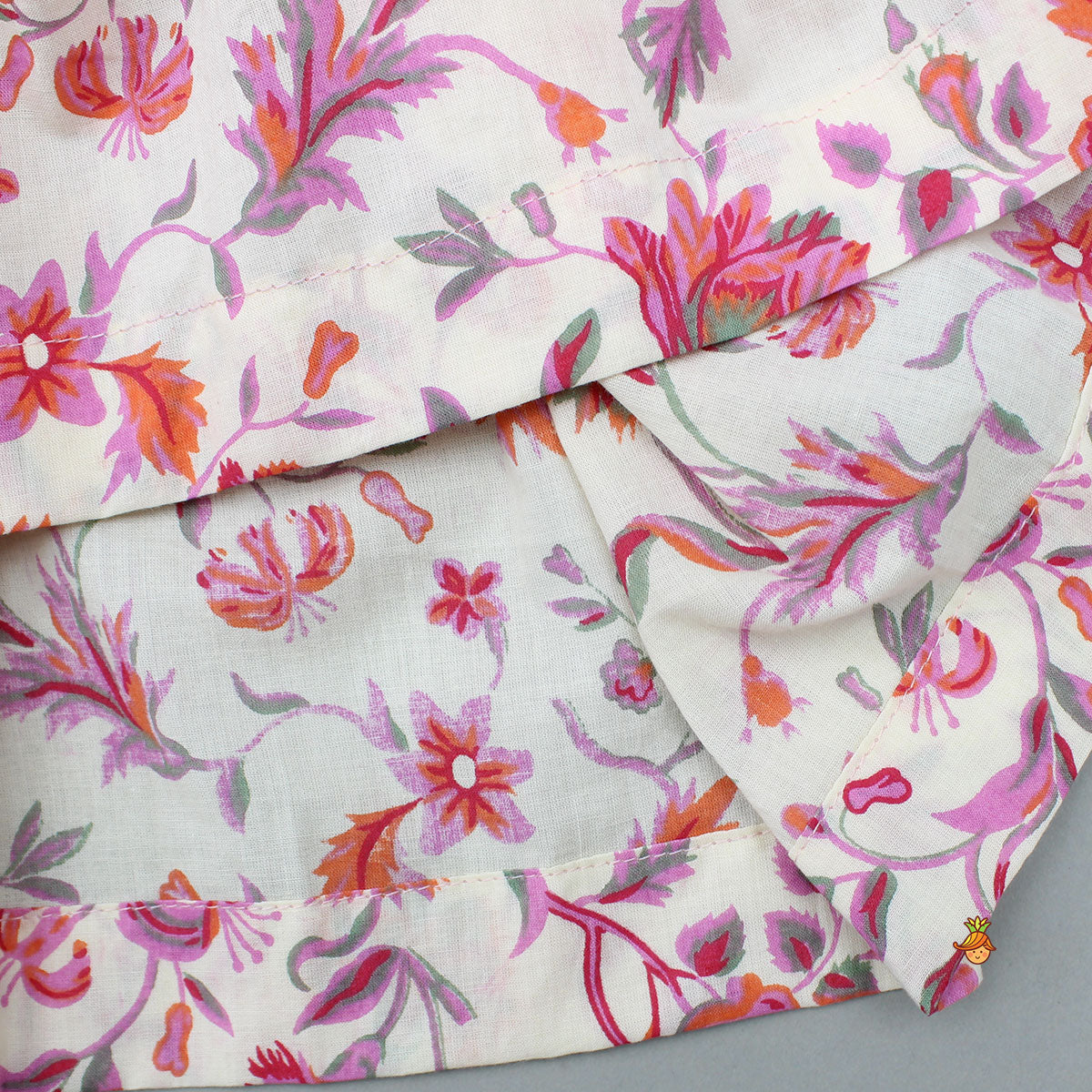 Tassel Adorned Floral Print Kurti And Sharara With Dupatta