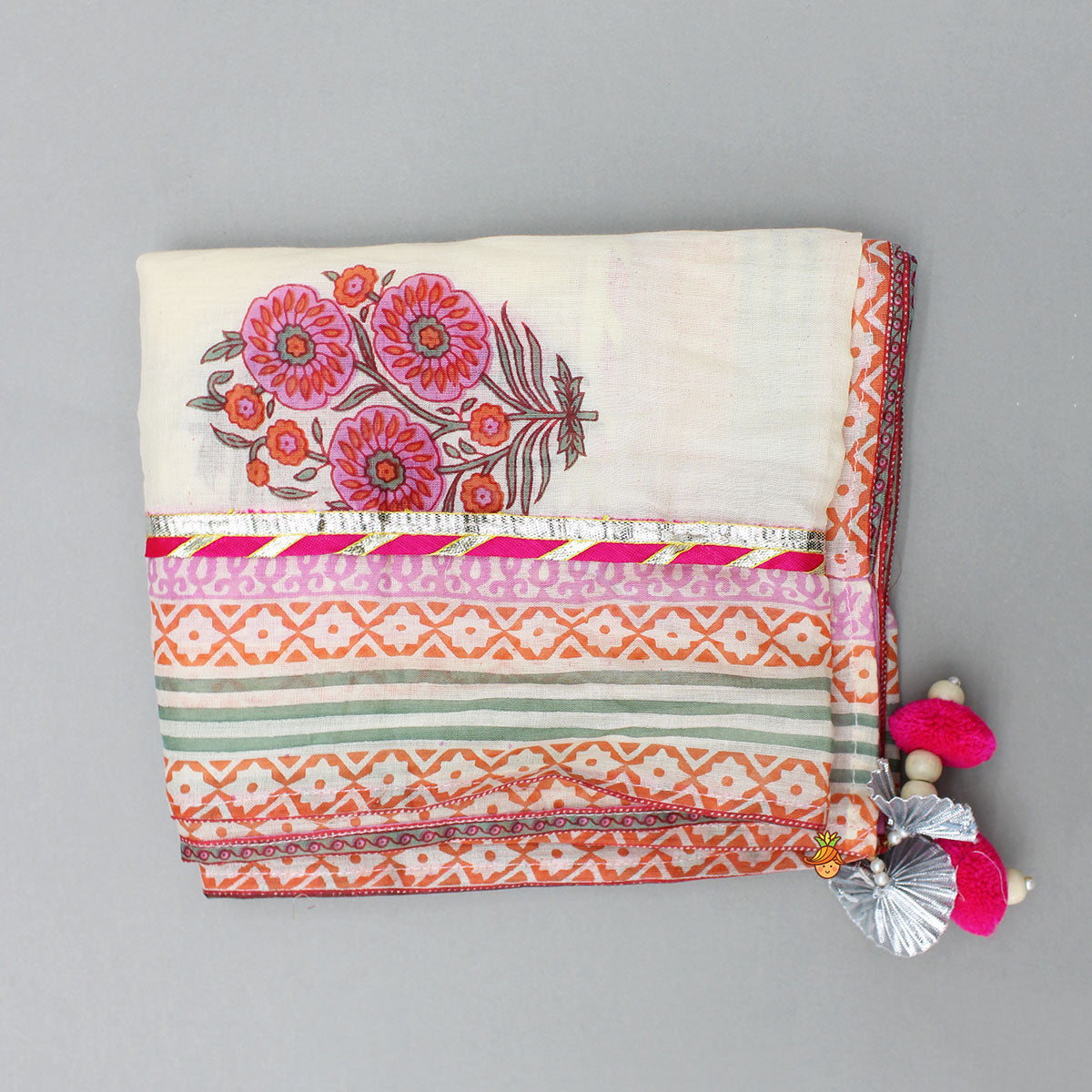 Tassel Adorned Floral Print Kurti And Sharara With Dupatta