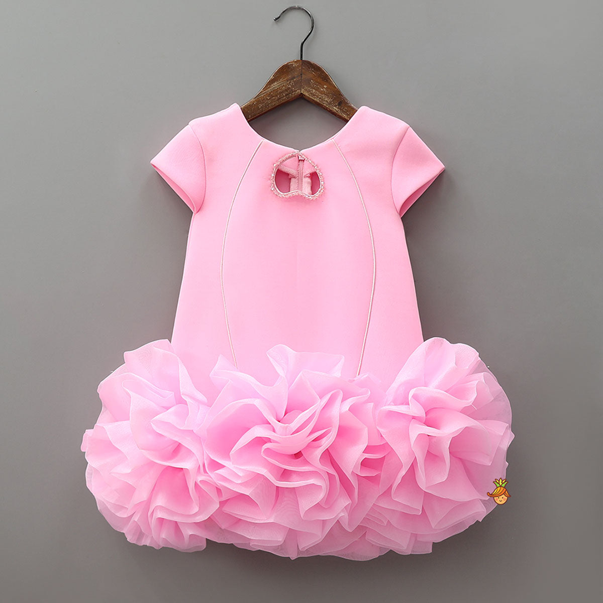 Pink Elegant Embellished Dress With Organza Flower Detail