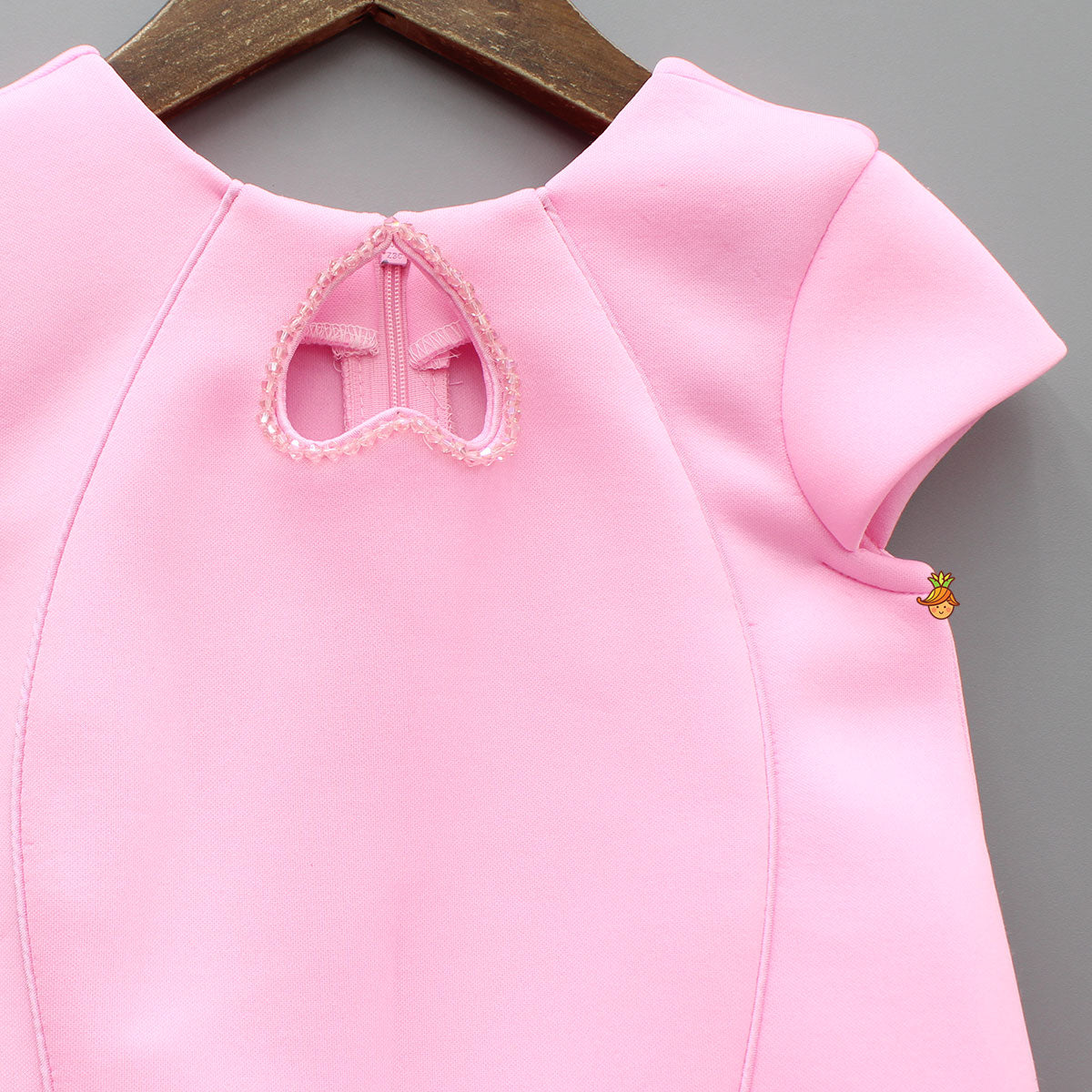 Pink Elegant Embellished Dress With Organza Flower Detail
